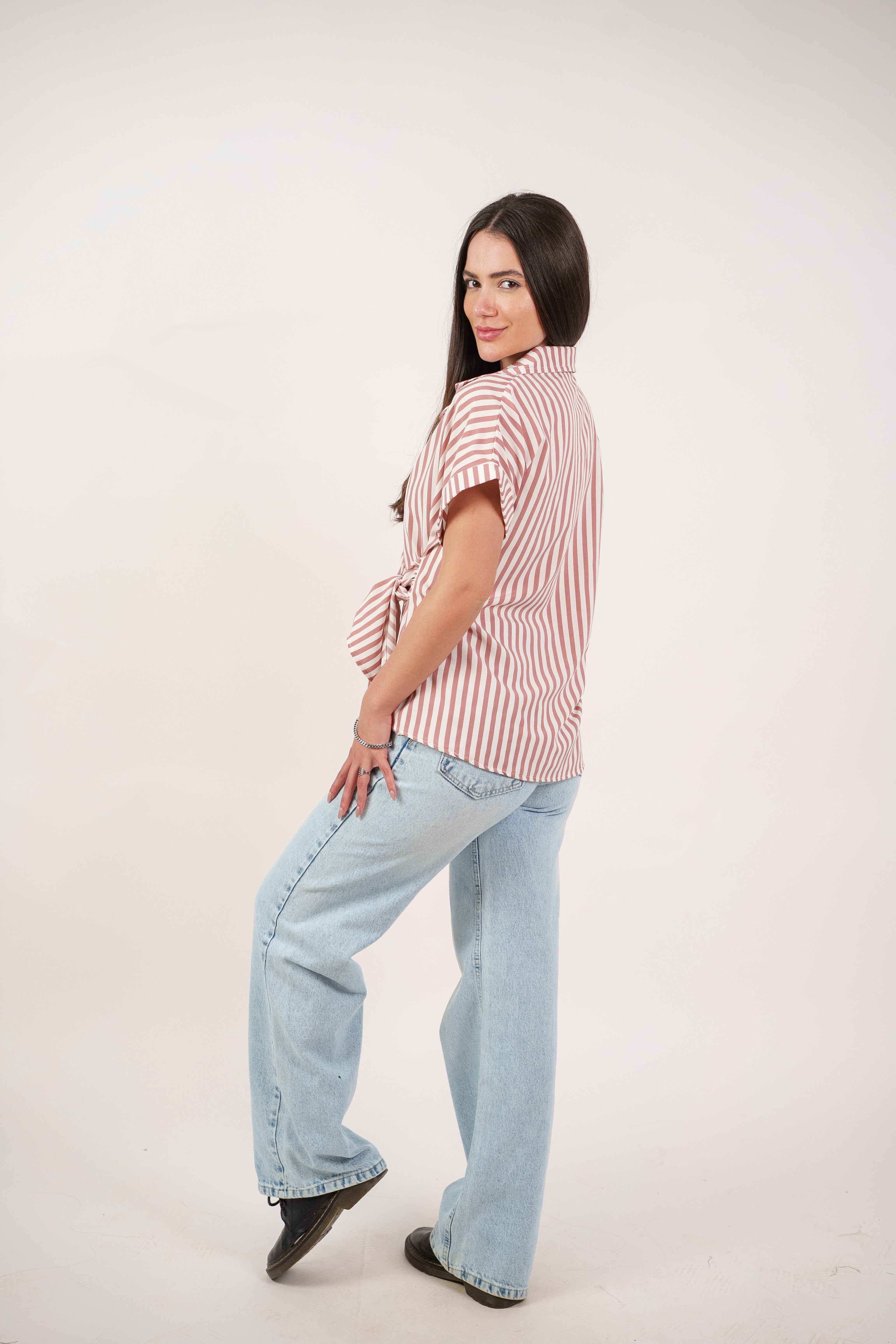 STRIPED SIDE TIE BLOUSE
