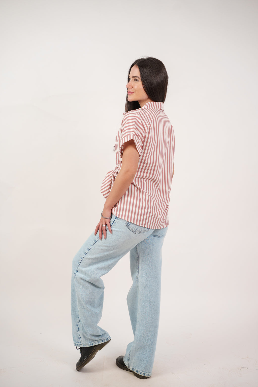 STRIPED SIDE TIE BLOUSE