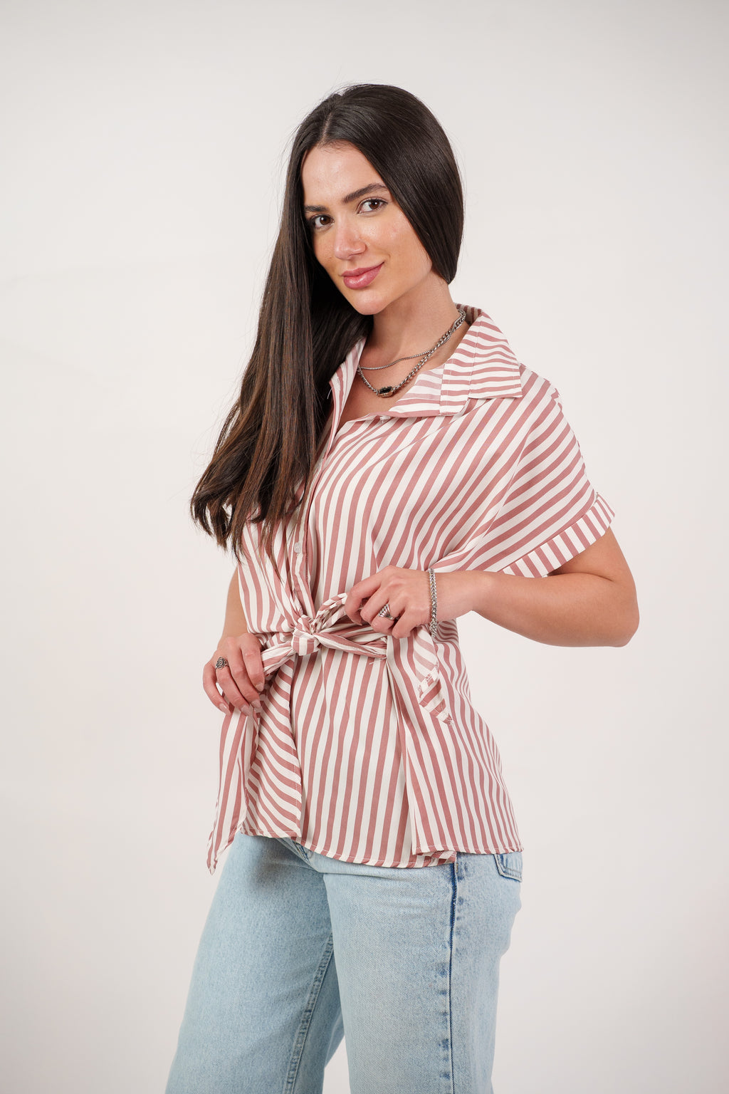 STRIPED SIDE TIE BLOUSE
