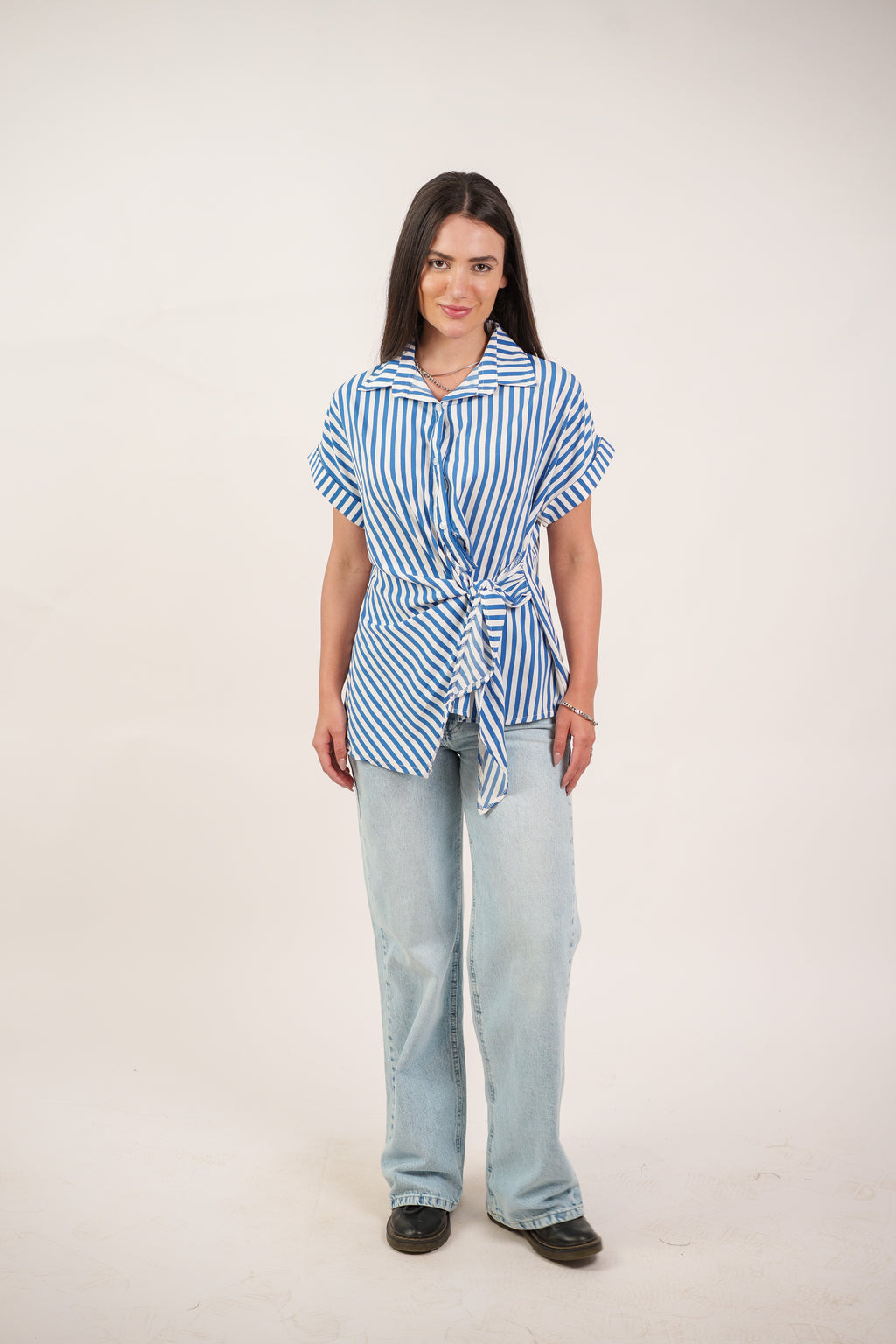 STRIPED SIDE TIE BLOUSE