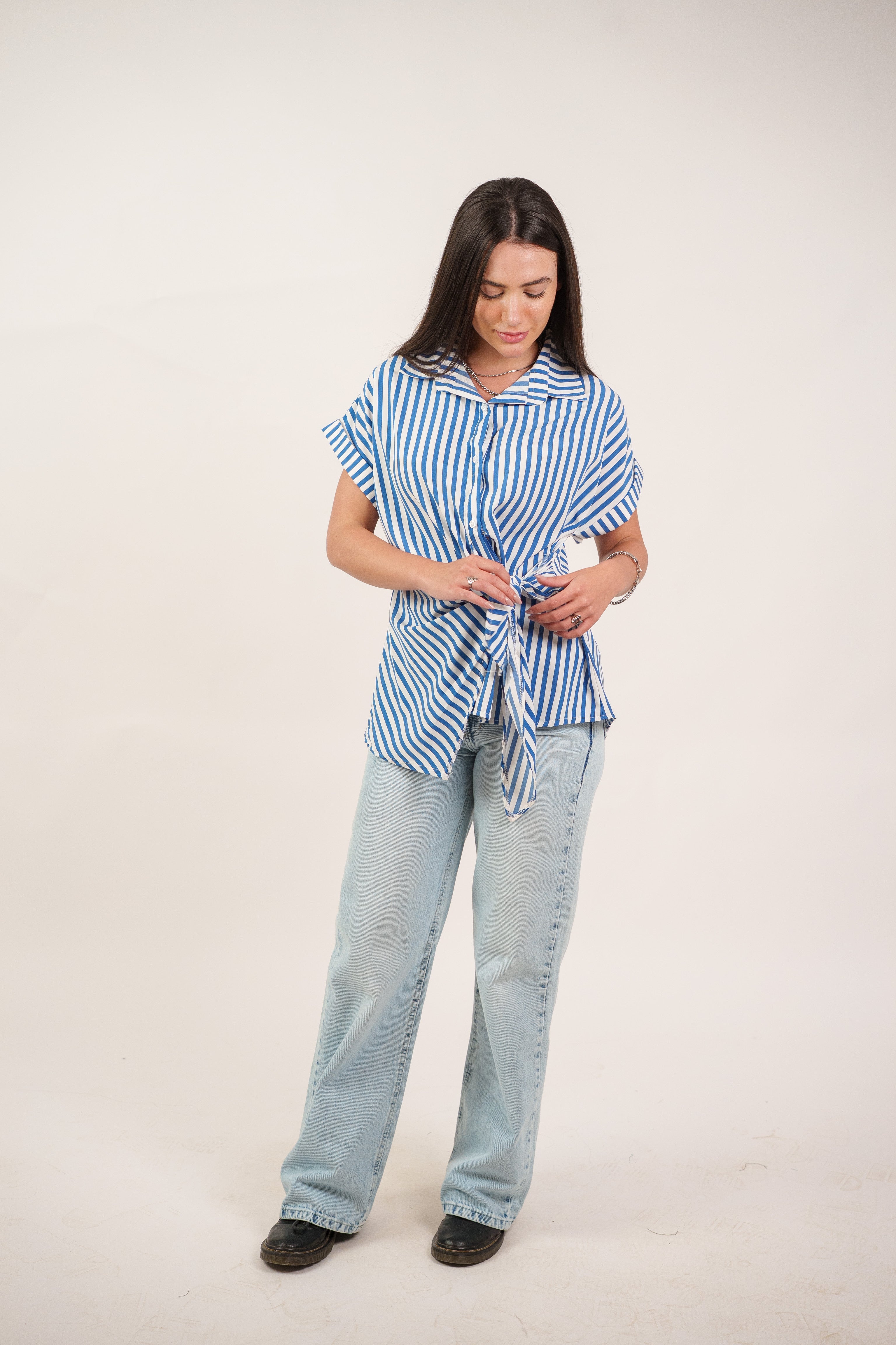 STRIPED SIDE TIE BLOUSE