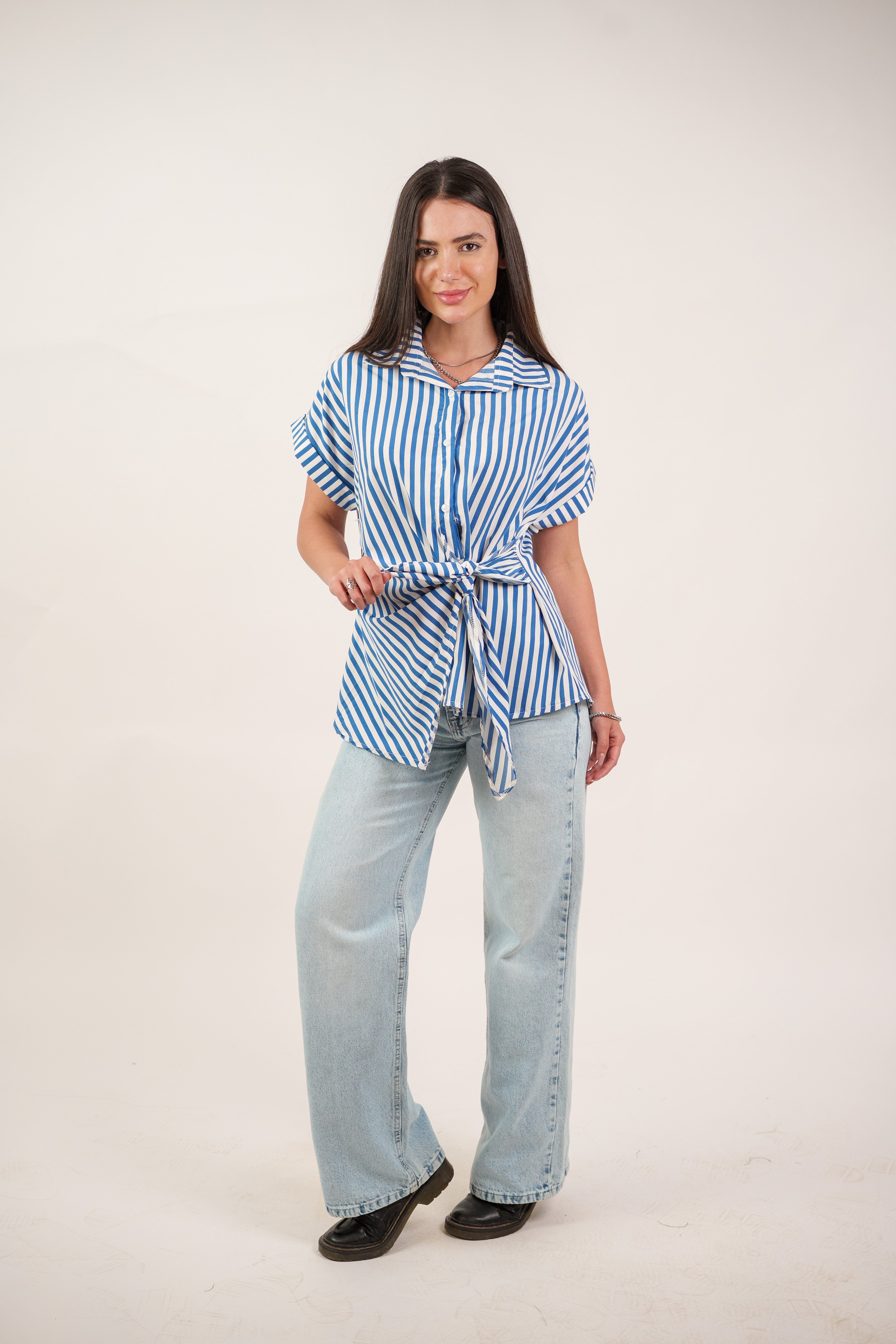 STRIPED SIDE TIE BLOUSE