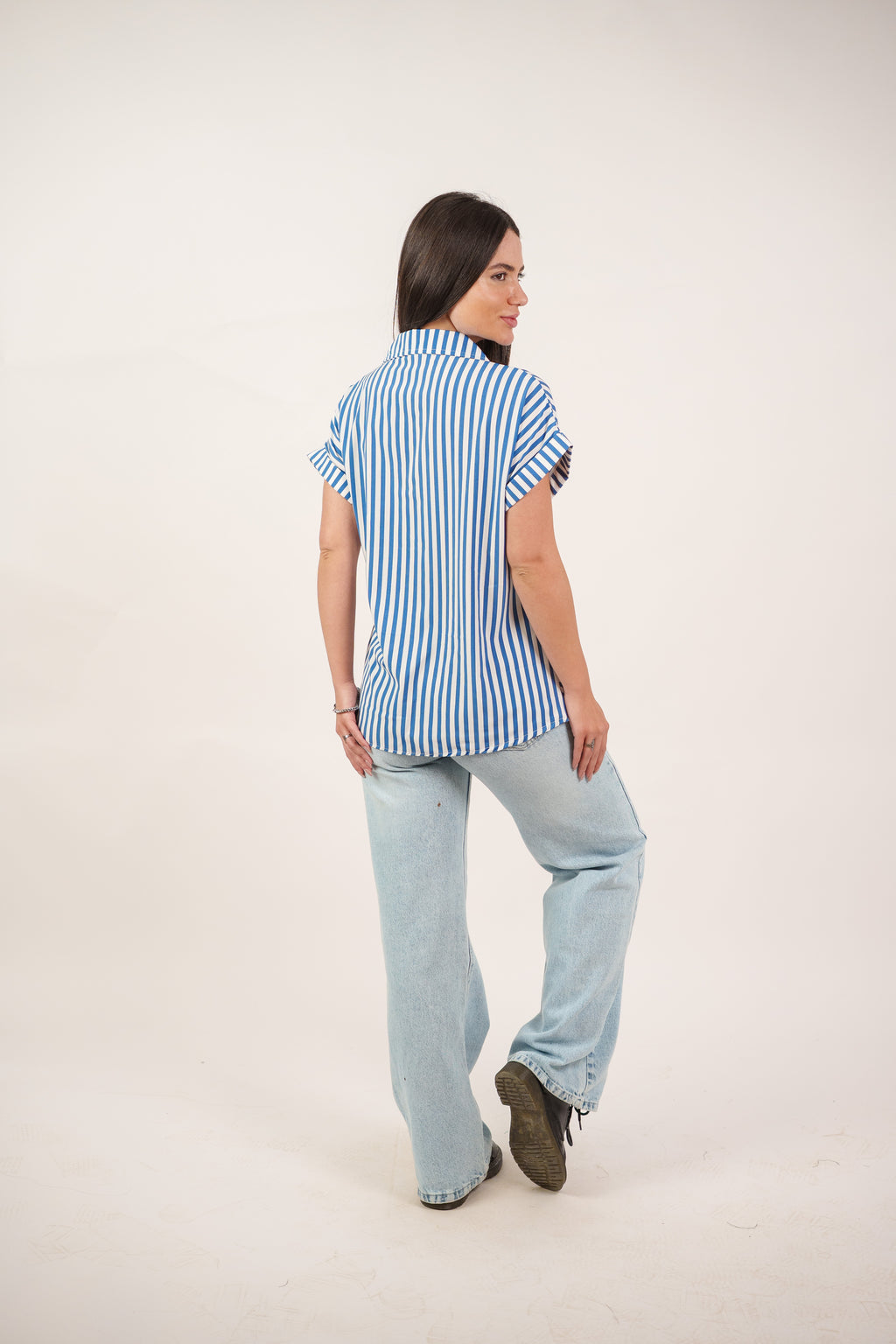 STRIPED SIDE TIE BLOUSE