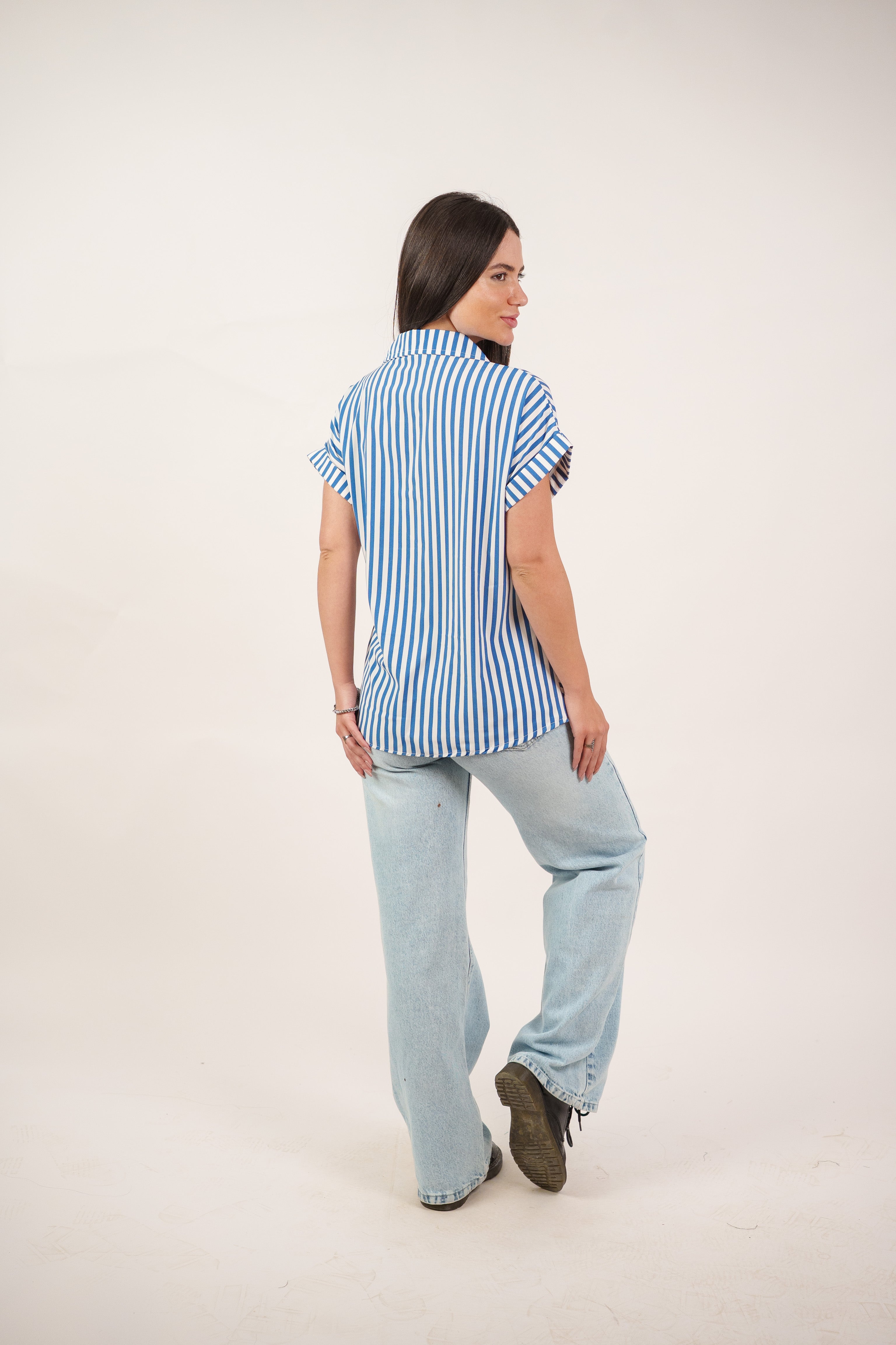 STRIPED SIDE TIE BLOUSE