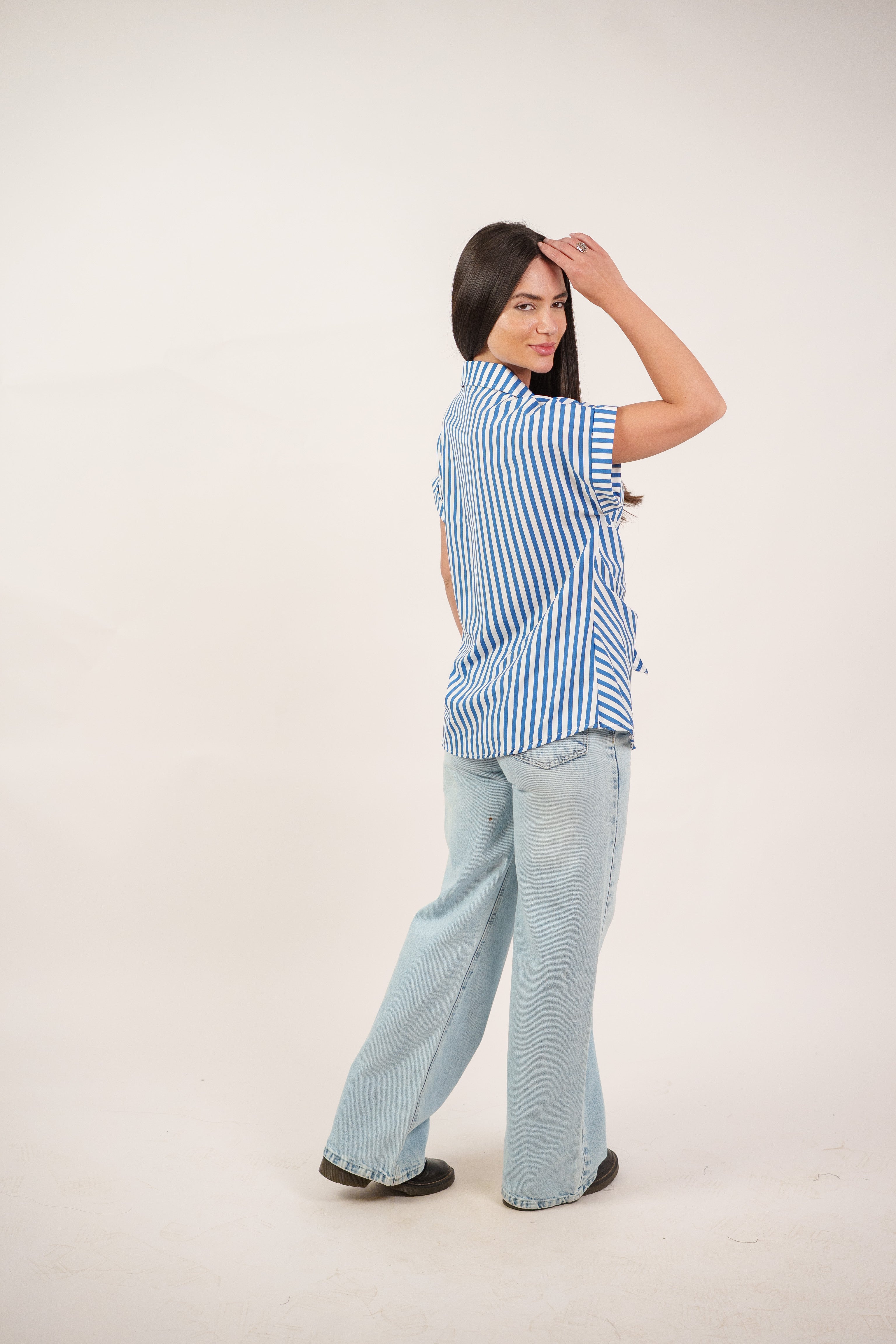 STRIPED SIDE TIE BLOUSE