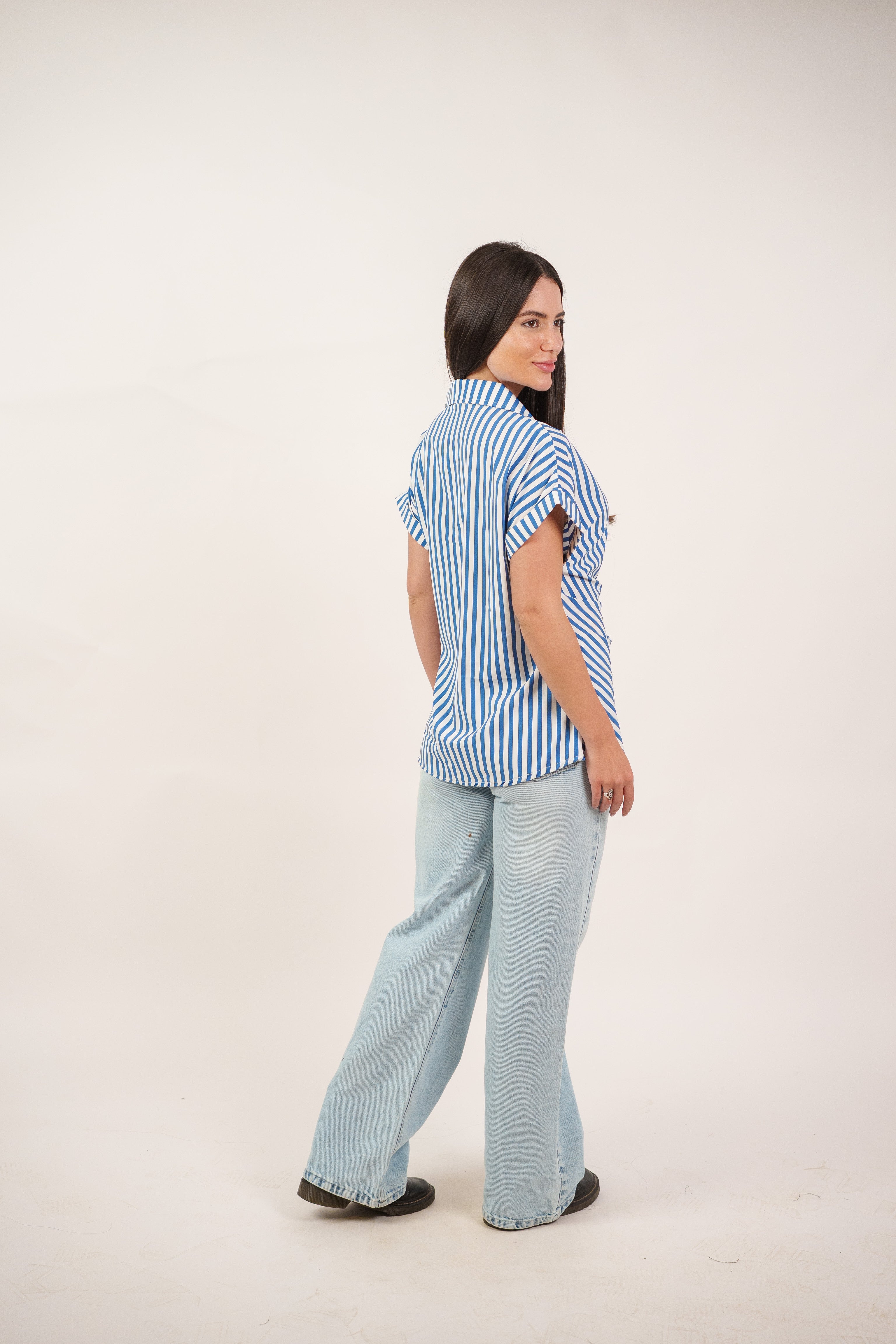 STRIPED SIDE TIE BLOUSE