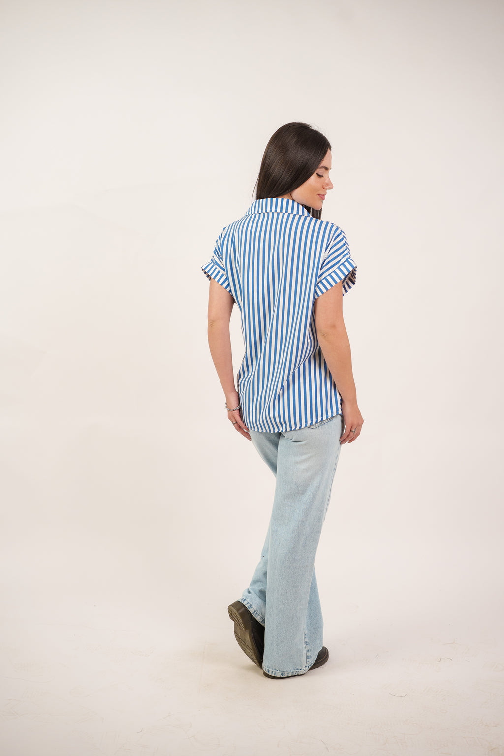 STRIPED SIDE TIE BLOUSE
