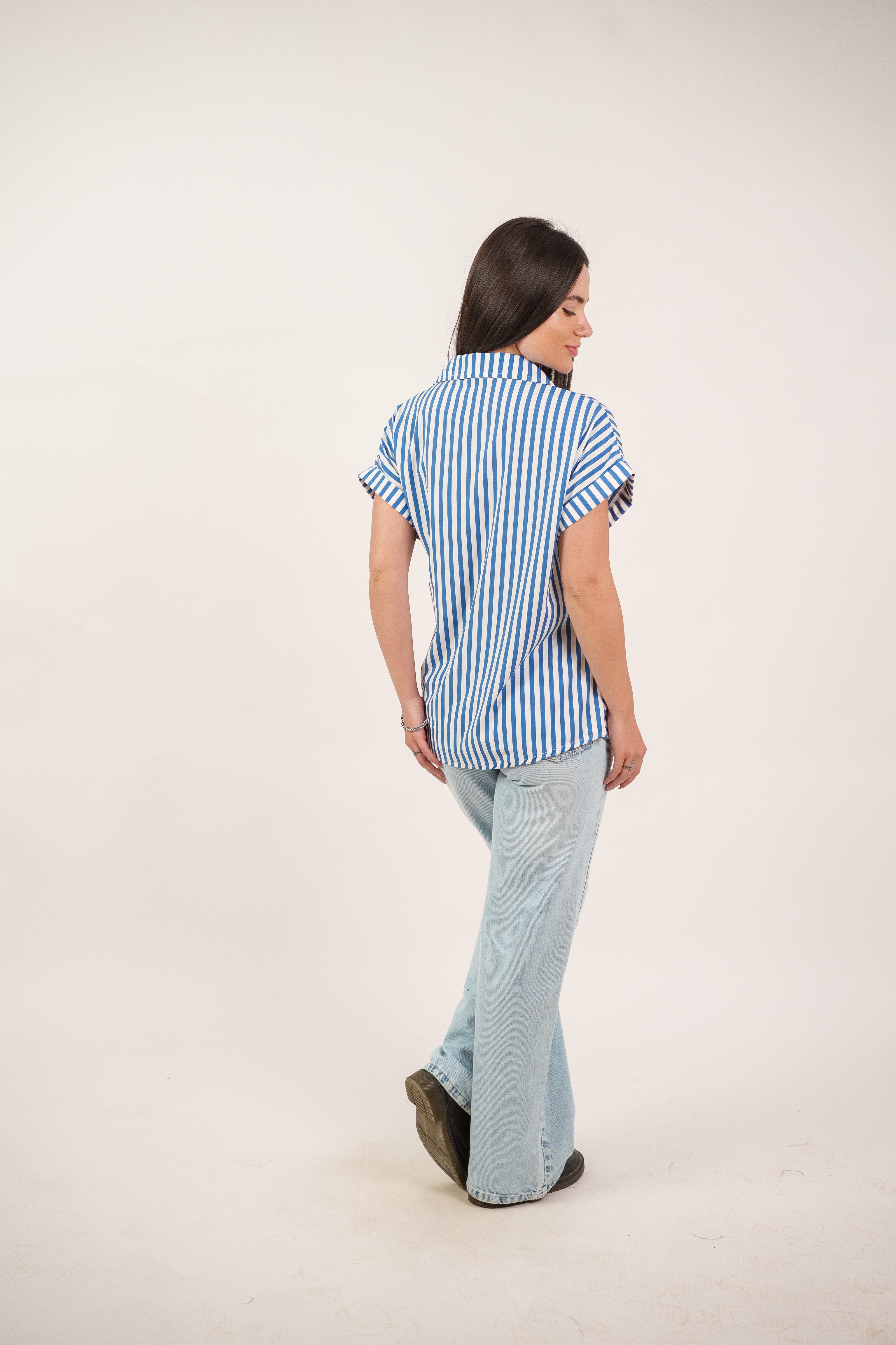 STRIPED SIDE TIE BLOUSE