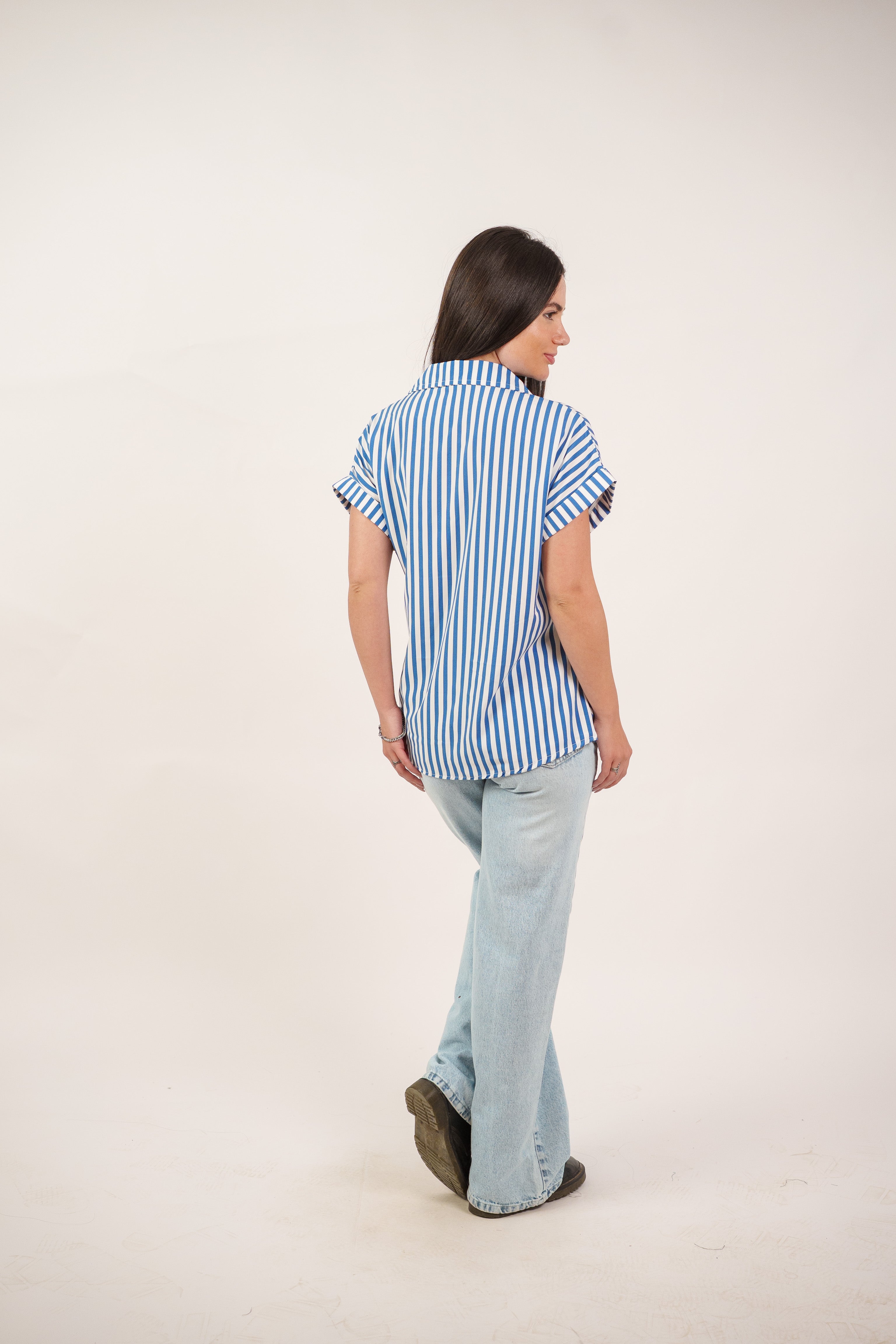 STRIPED SIDE TIE BLOUSE