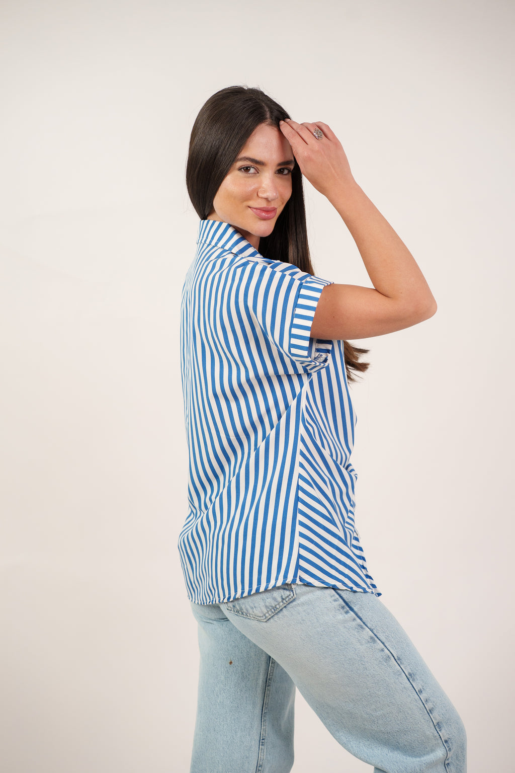 STRIPED SIDE TIE BLOUSE