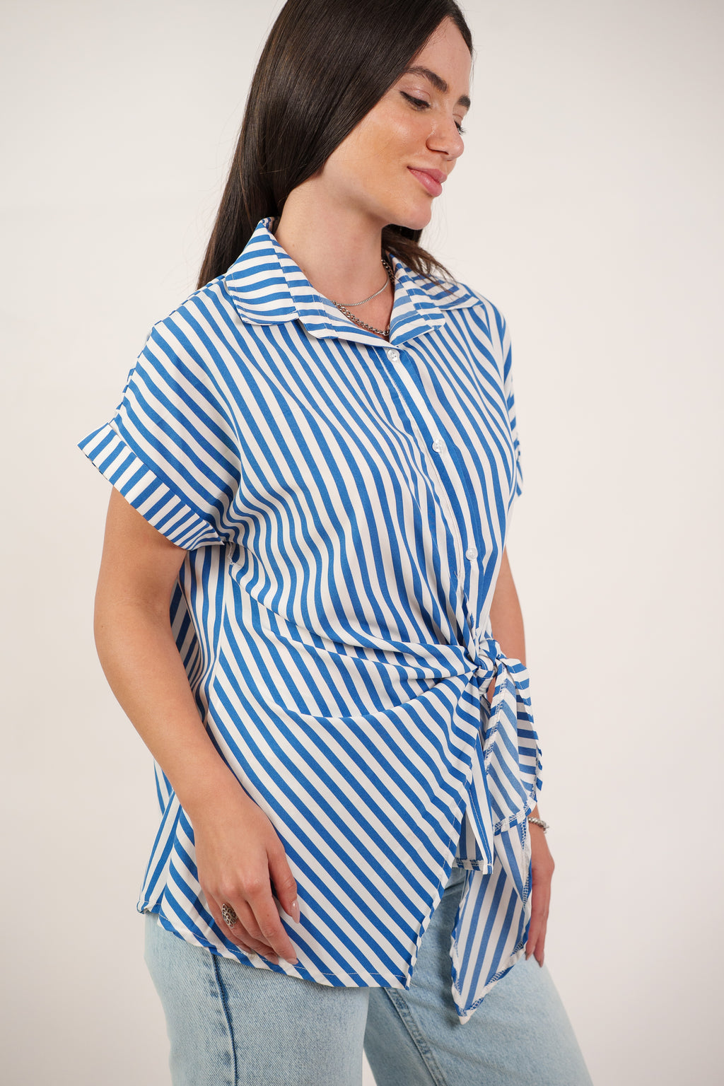 STRIPED SIDE TIE BLOUSE