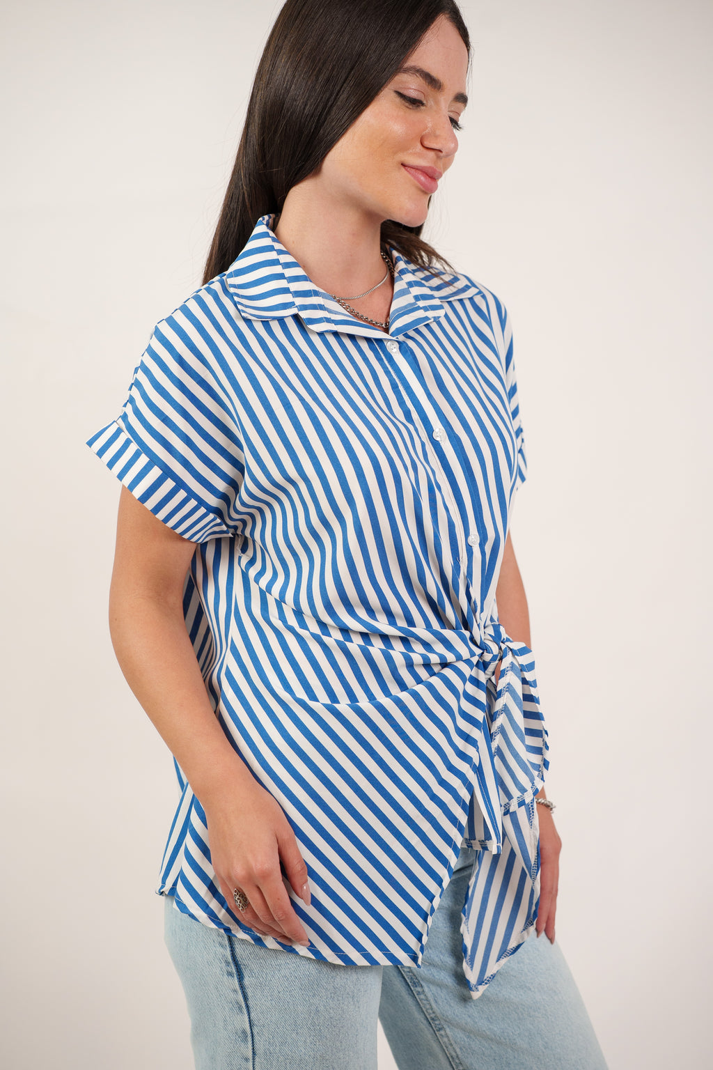 STRIPED SIDE TIE BLOUSE