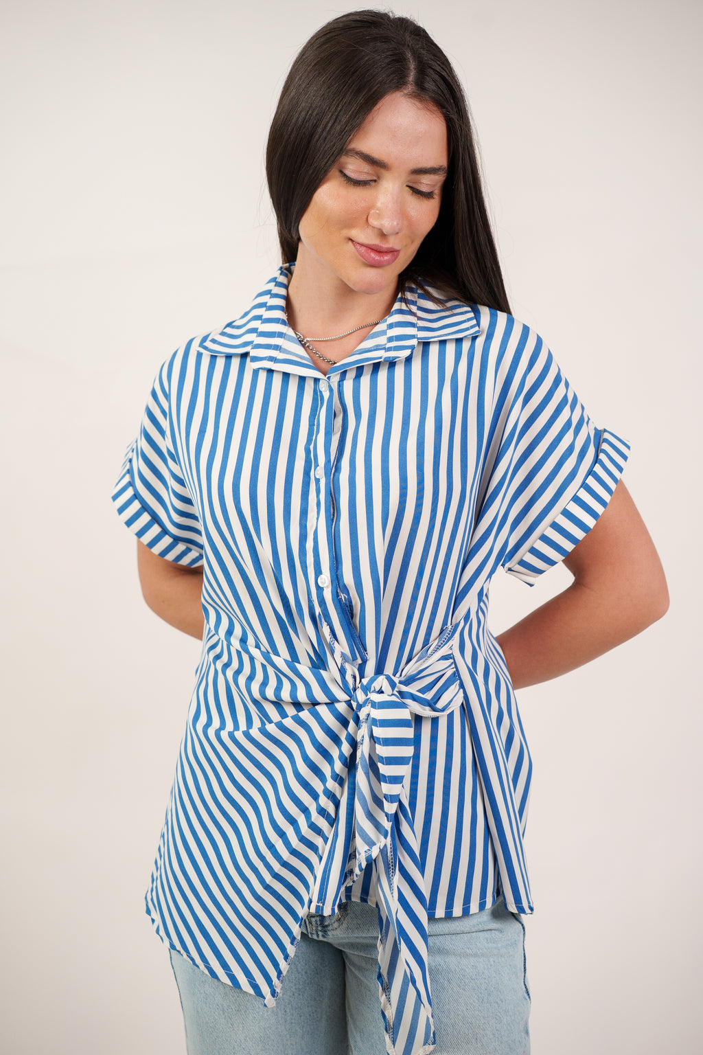 STRIPED SIDE TIE BLOUSE