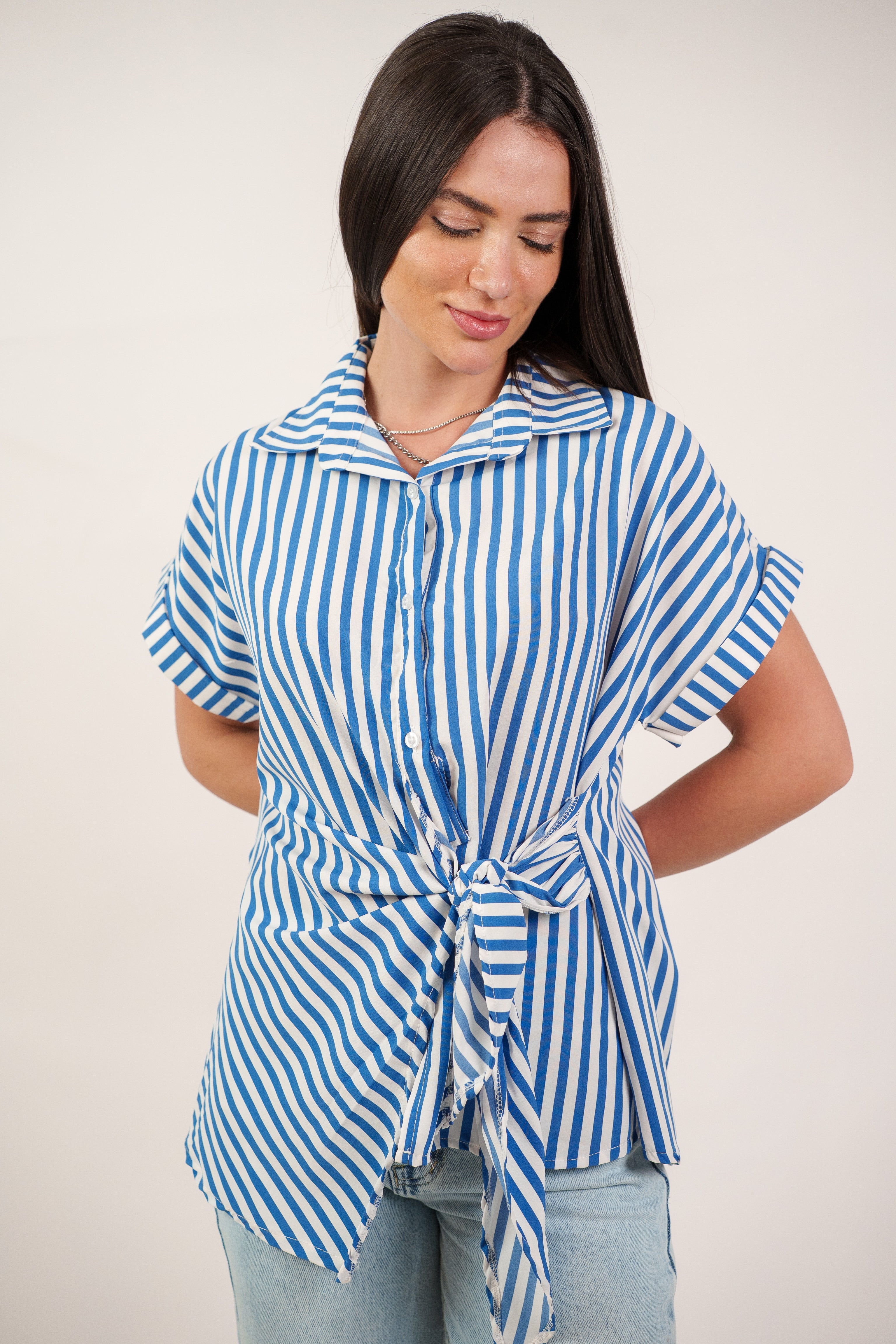STRIPED SIDE TIE BLOUSE
