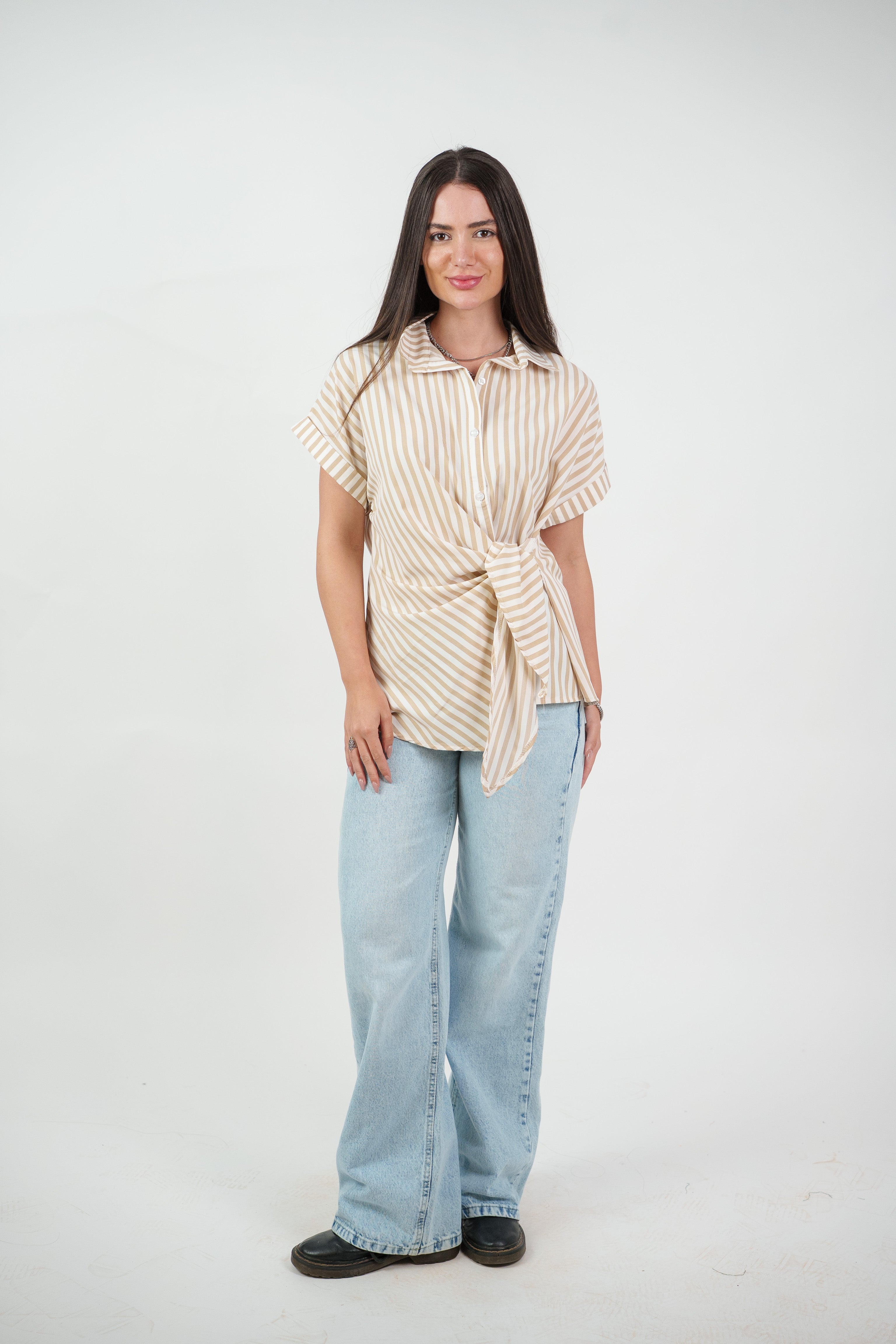 STRIPED SIDE TIE BLOUSE