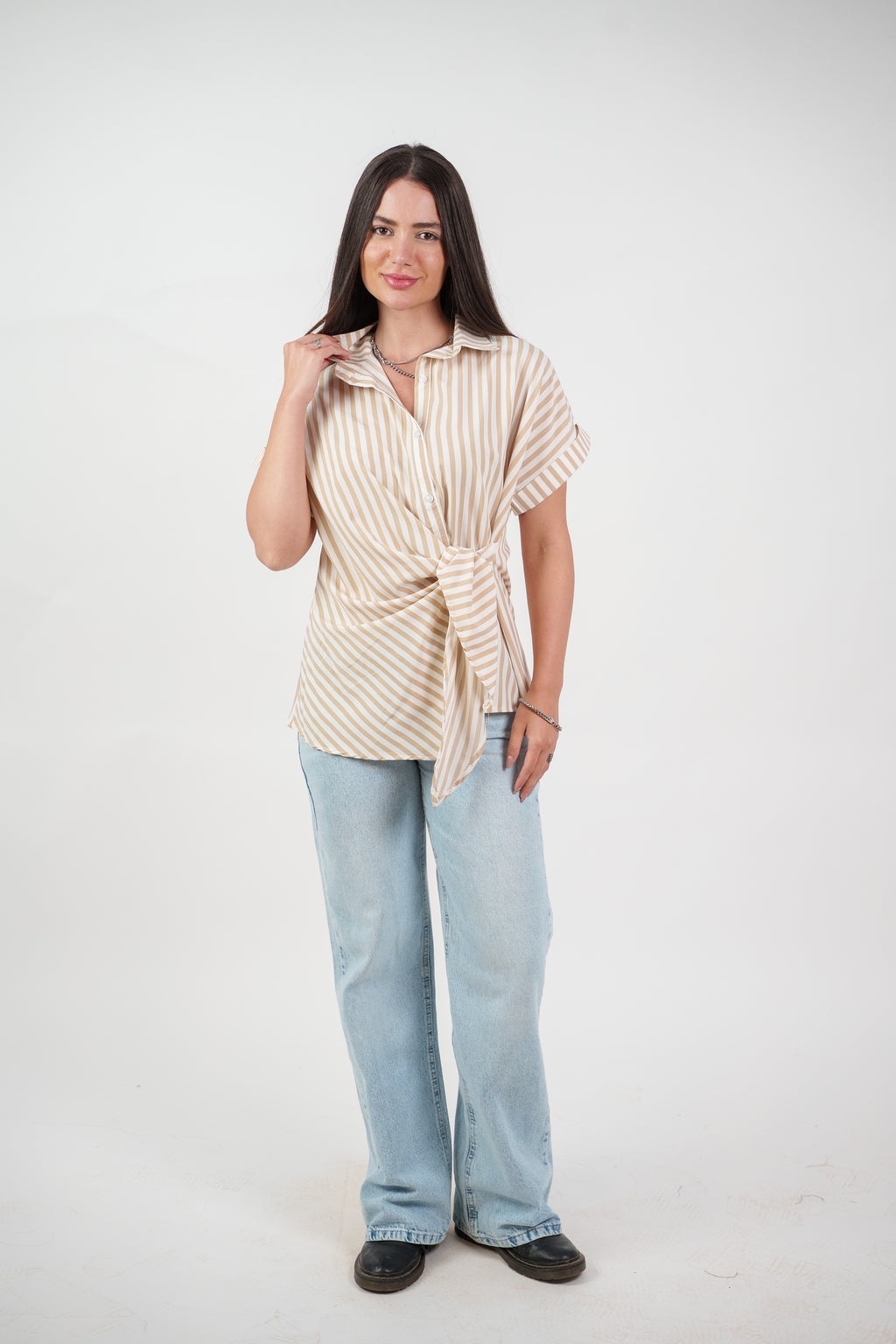 STRIPED SIDE TIE BLOUSE