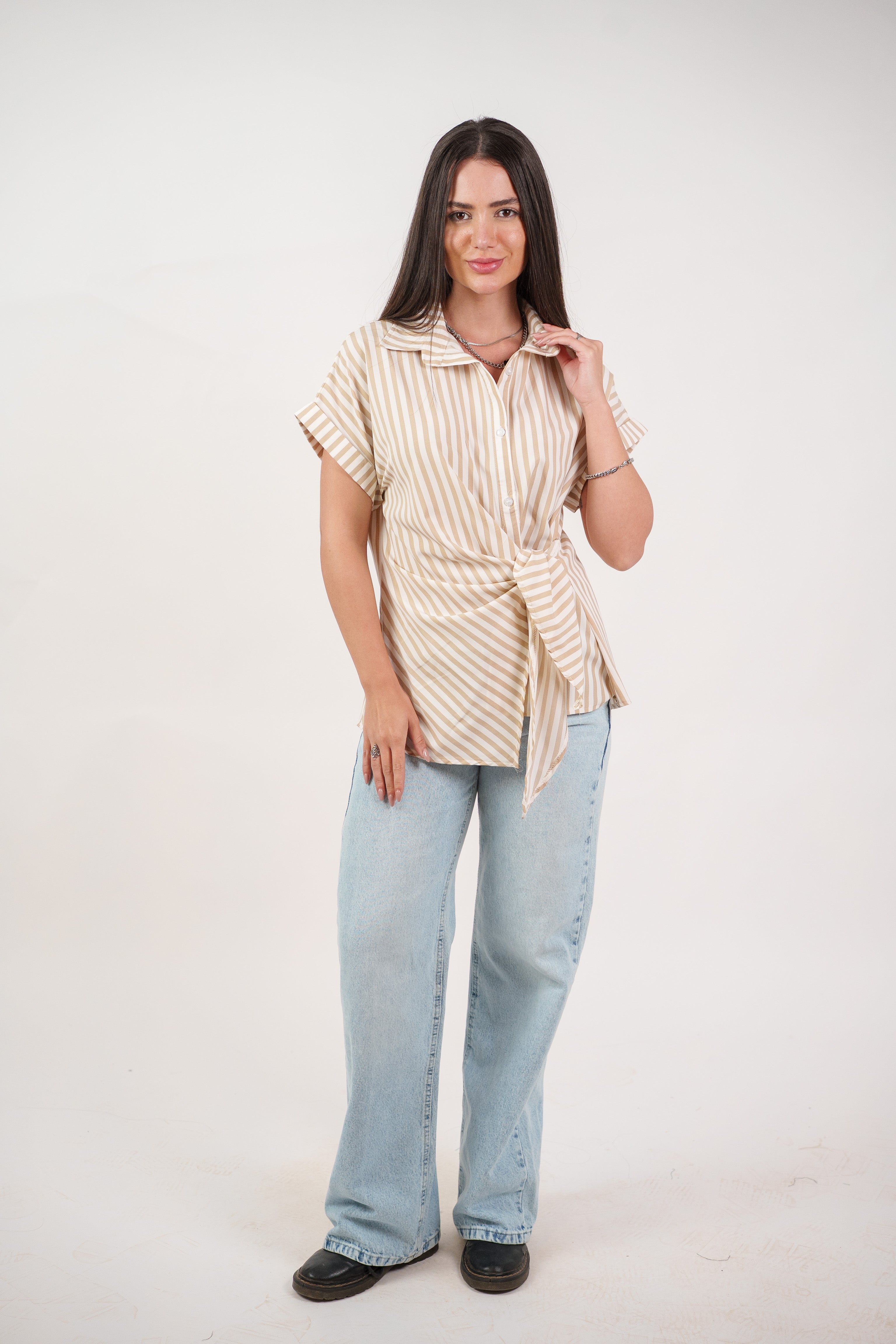 STRIPED SIDE TIE BLOUSE