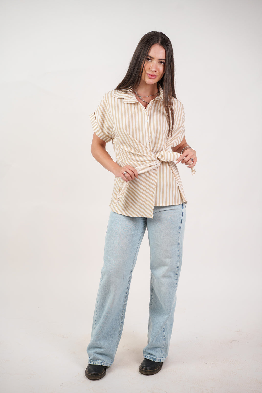 STRIPED SIDE TIE BLOUSE
