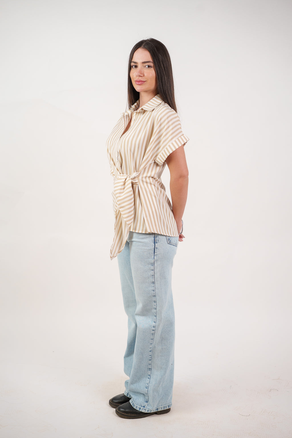 STRIPED SIDE TIE BLOUSE