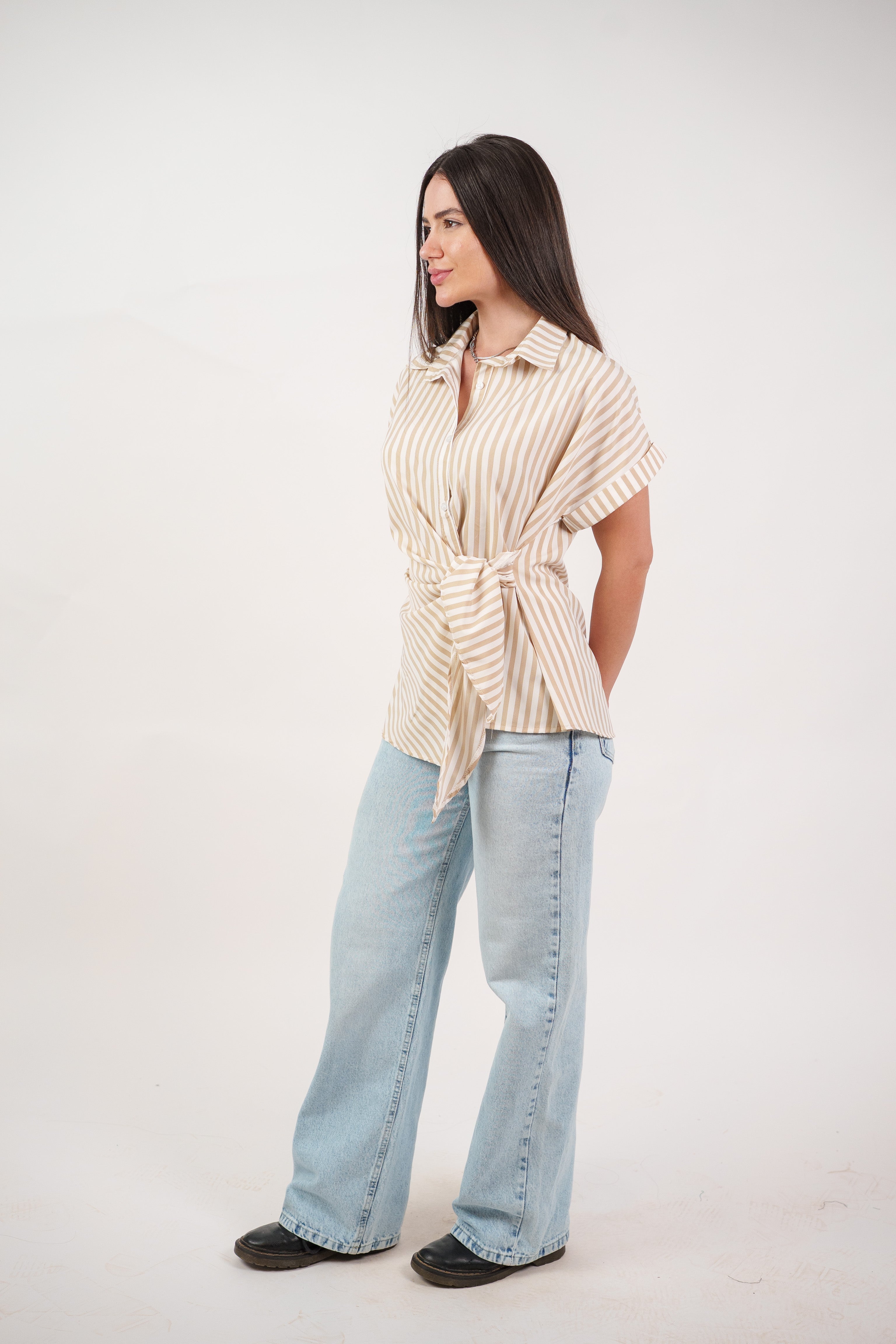 STRIPED SIDE TIE BLOUSE