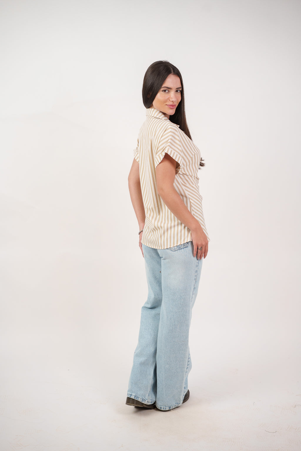 STRIPED SIDE TIE BLOUSE