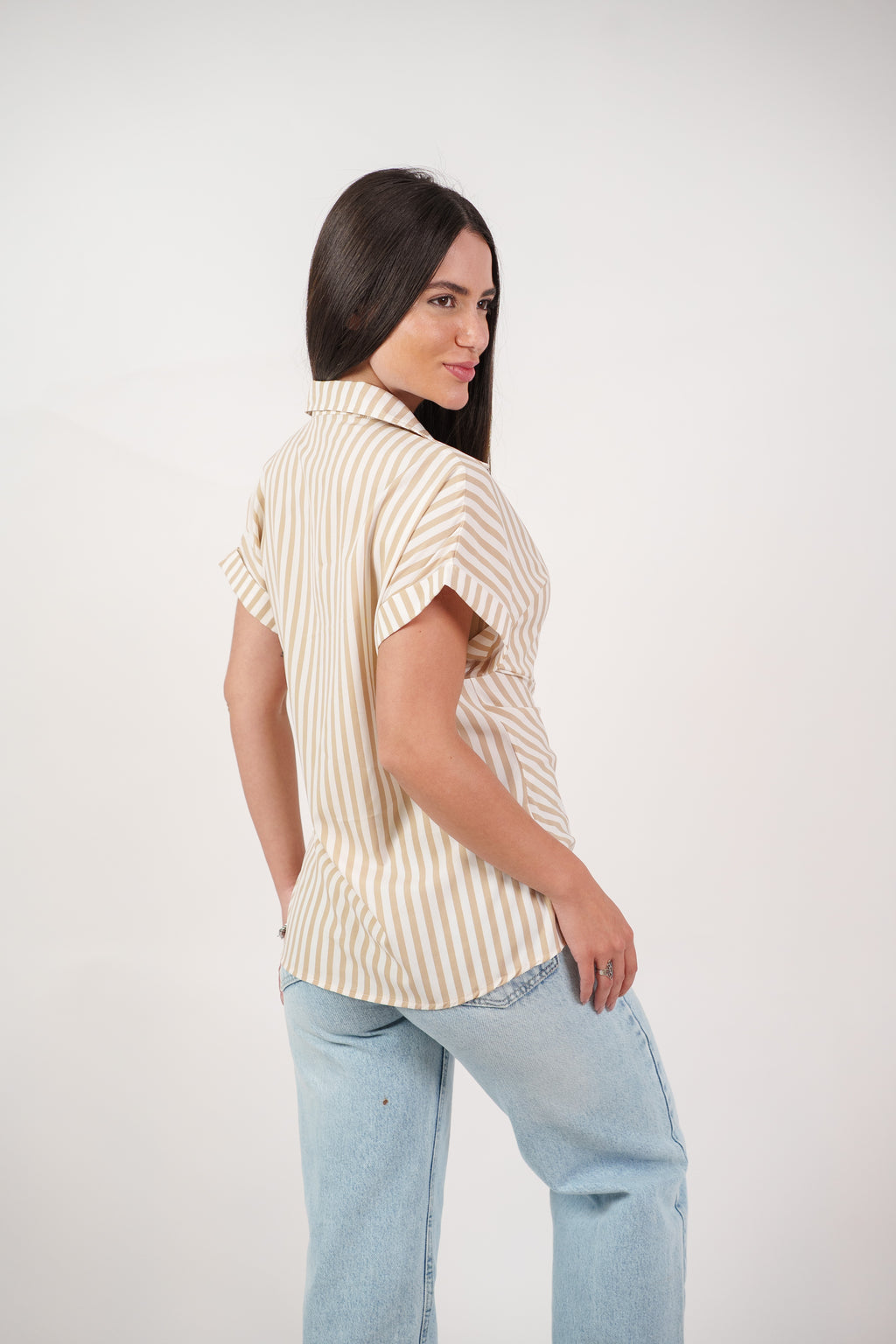 STRIPED SIDE TIE BLOUSE