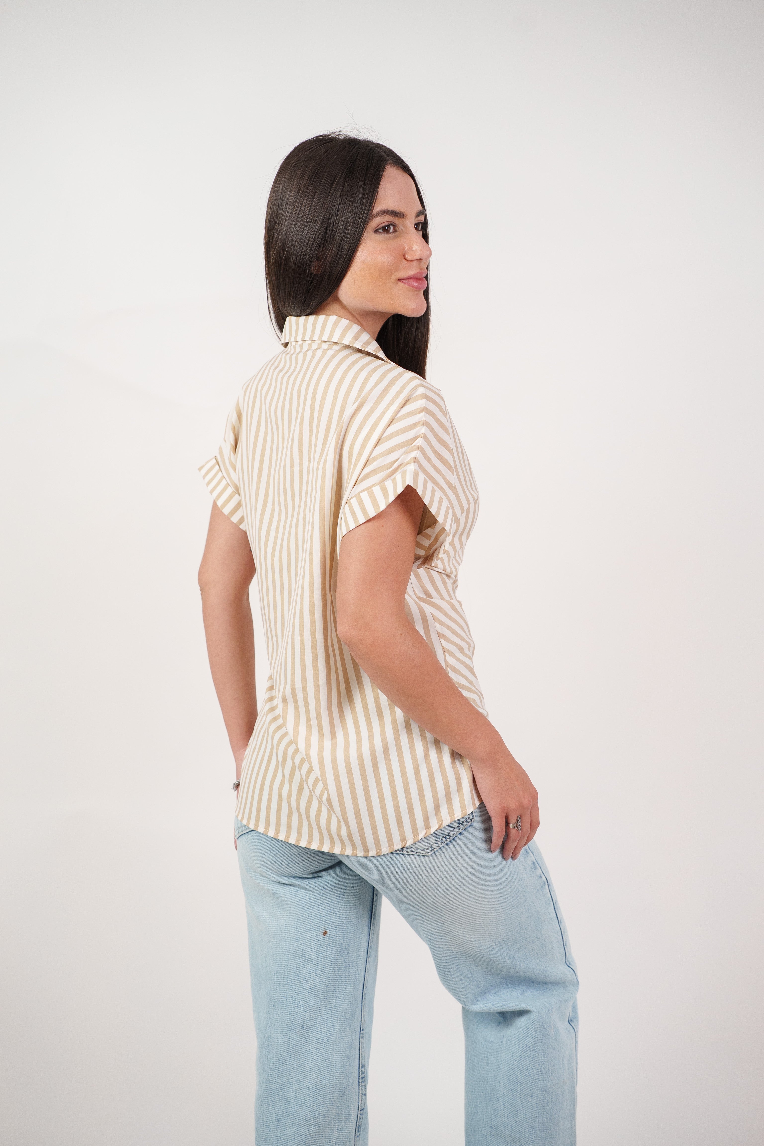 STRIPED SIDE TIE BLOUSE