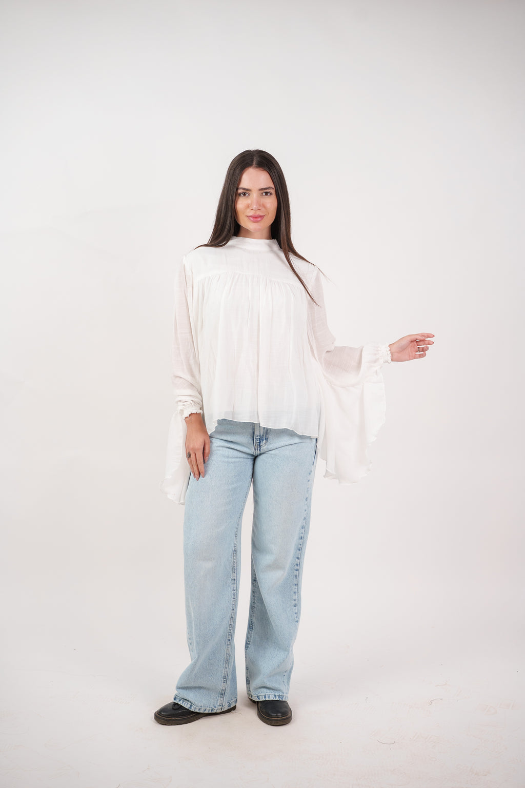 FLOWY SHEER BELL SLEEVE BLOUSE