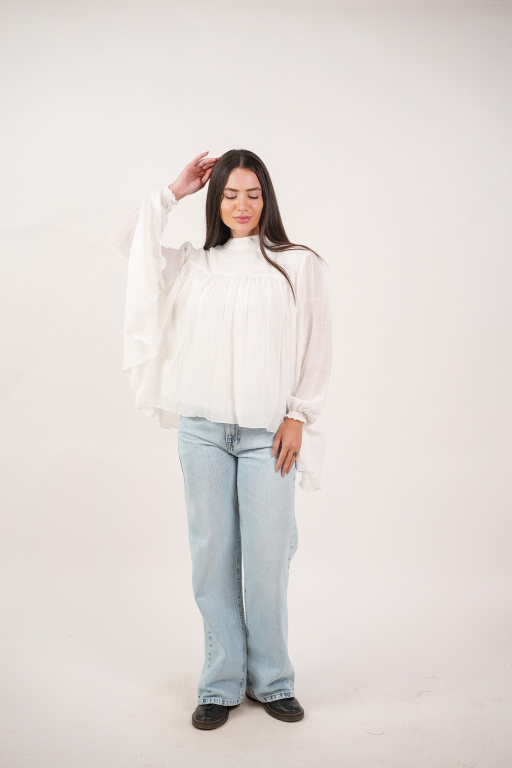FLOWY SHEER BELL SLEEVE BLOUSE