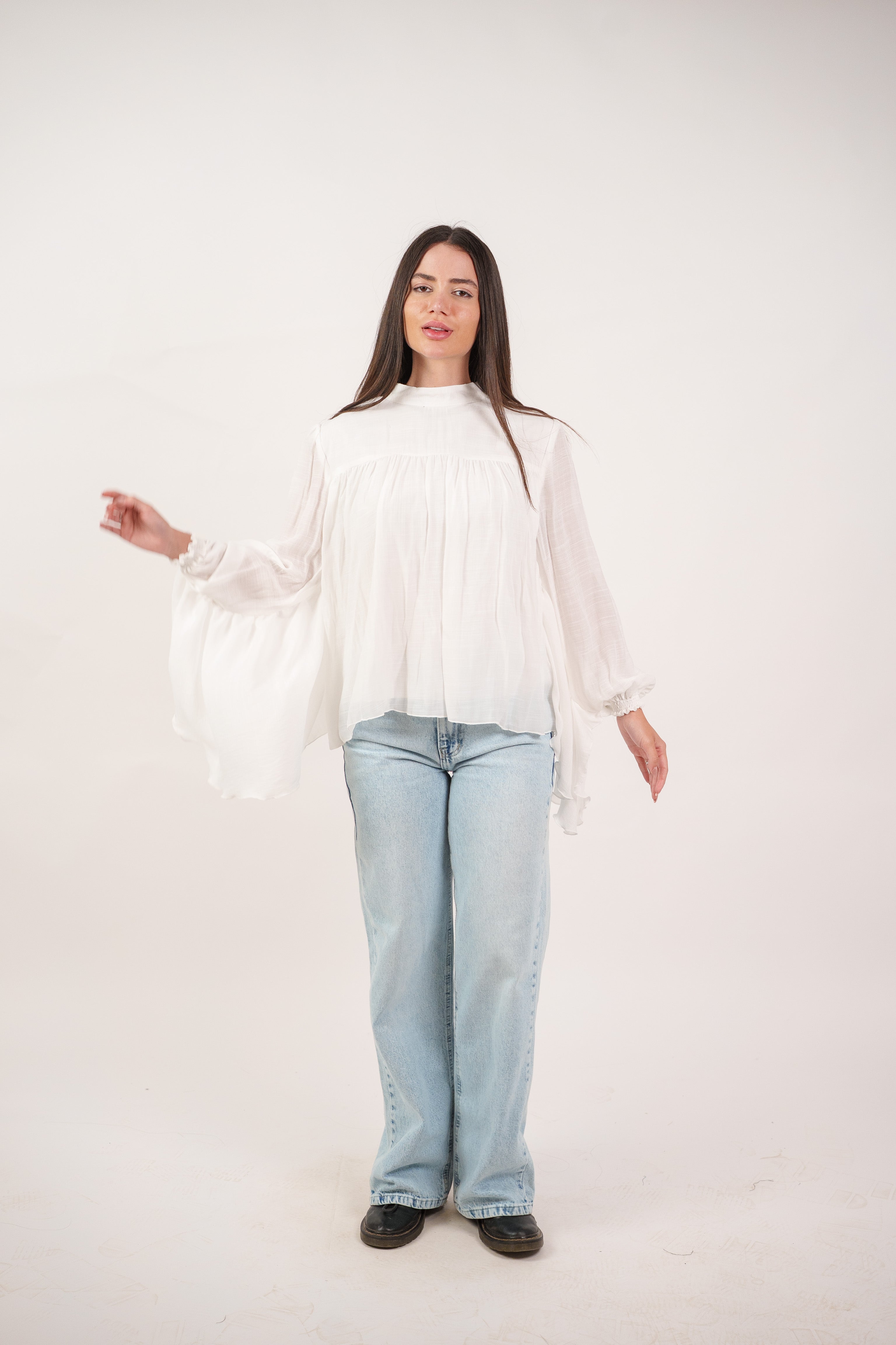 FLOWY SHEER BELL SLEEVE BLOUSE