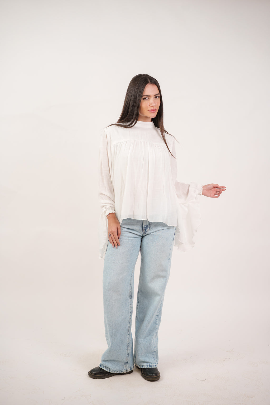 FLOWY SHEER BELL SLEEVE BLOUSE
