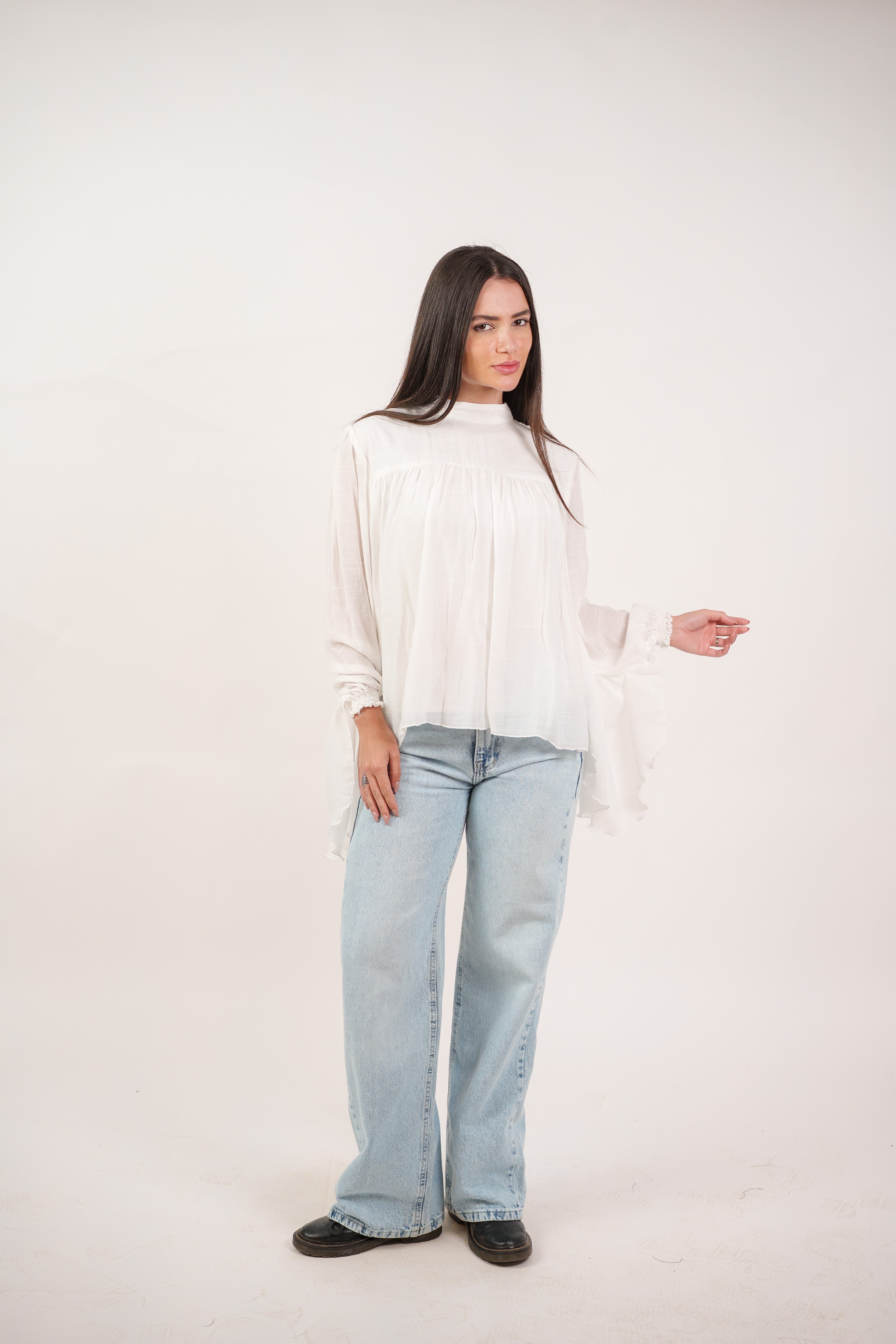 FLOWY SHEER BELL SLEEVE BLOUSE