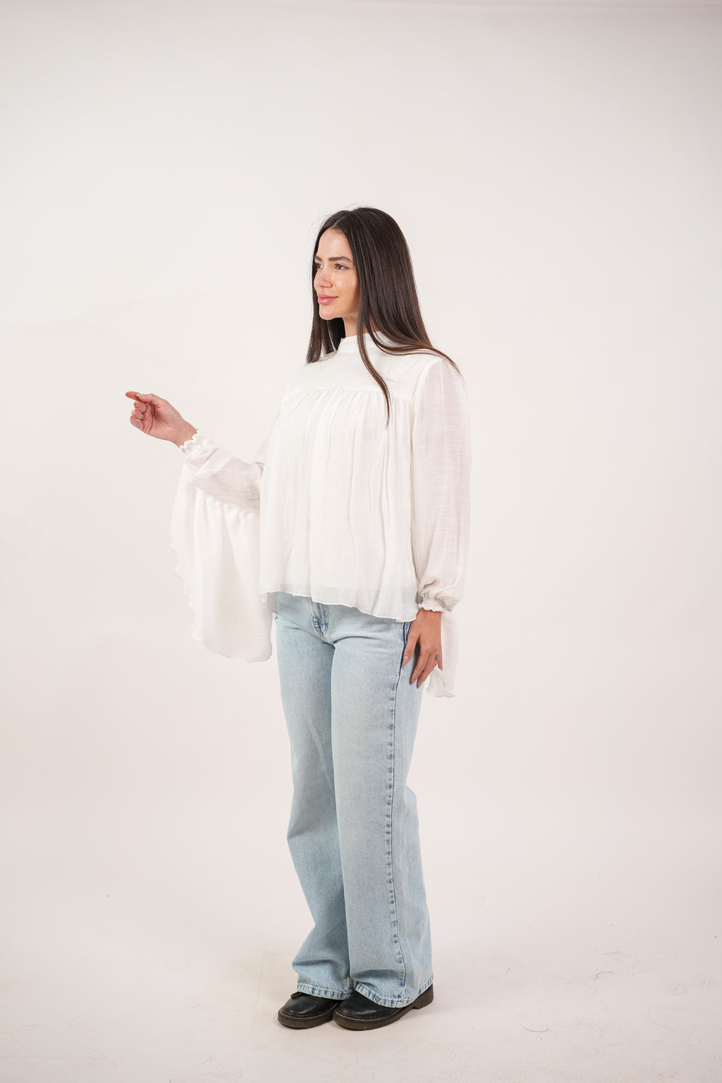 FLOWY SHEER BELL SLEEVE BLOUSE