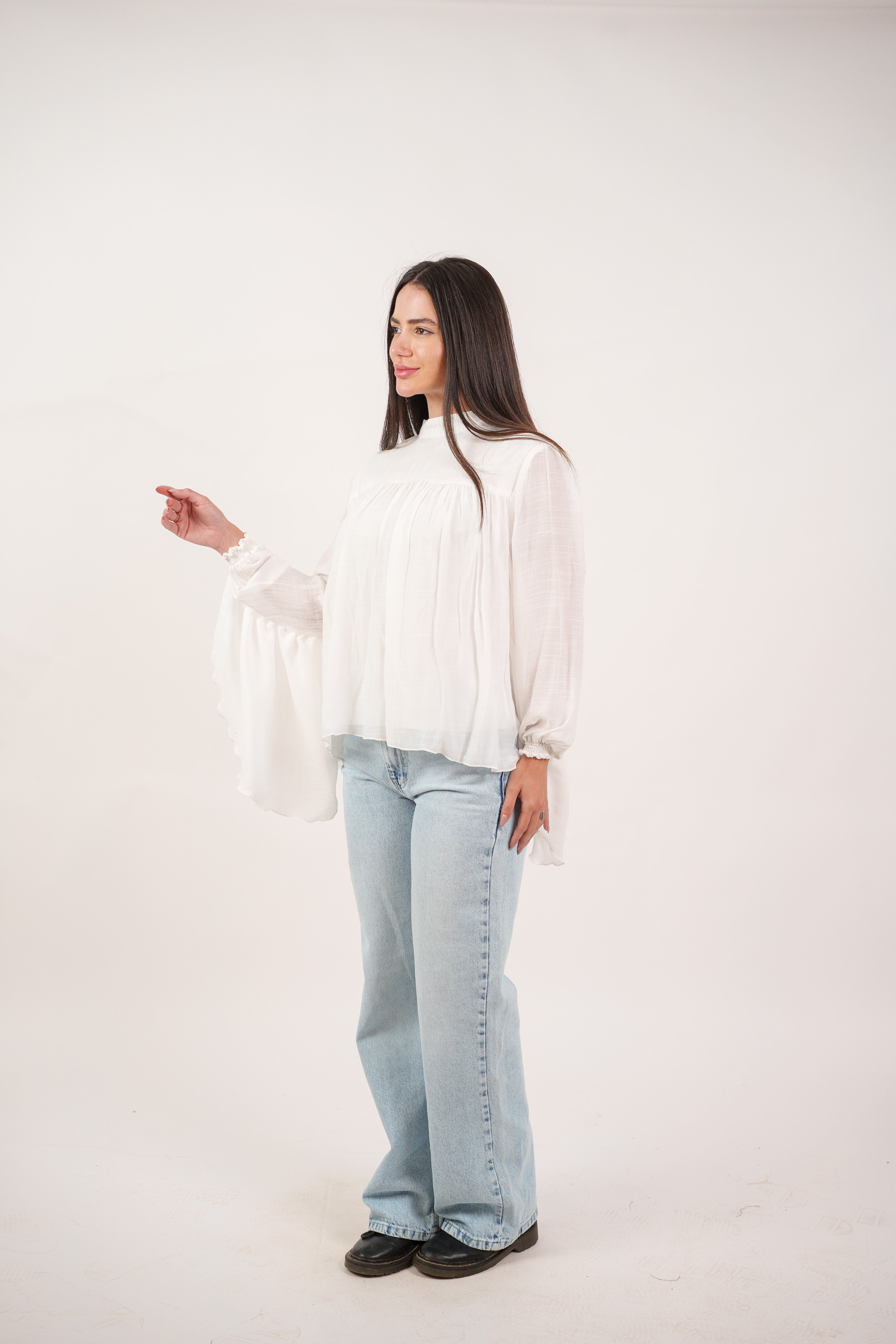 FLOWY SHEER BELL SLEEVE BLOUSE