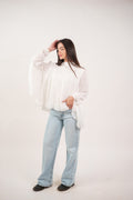 FLOWY SHEER BELL SLEEVE BLOUSE