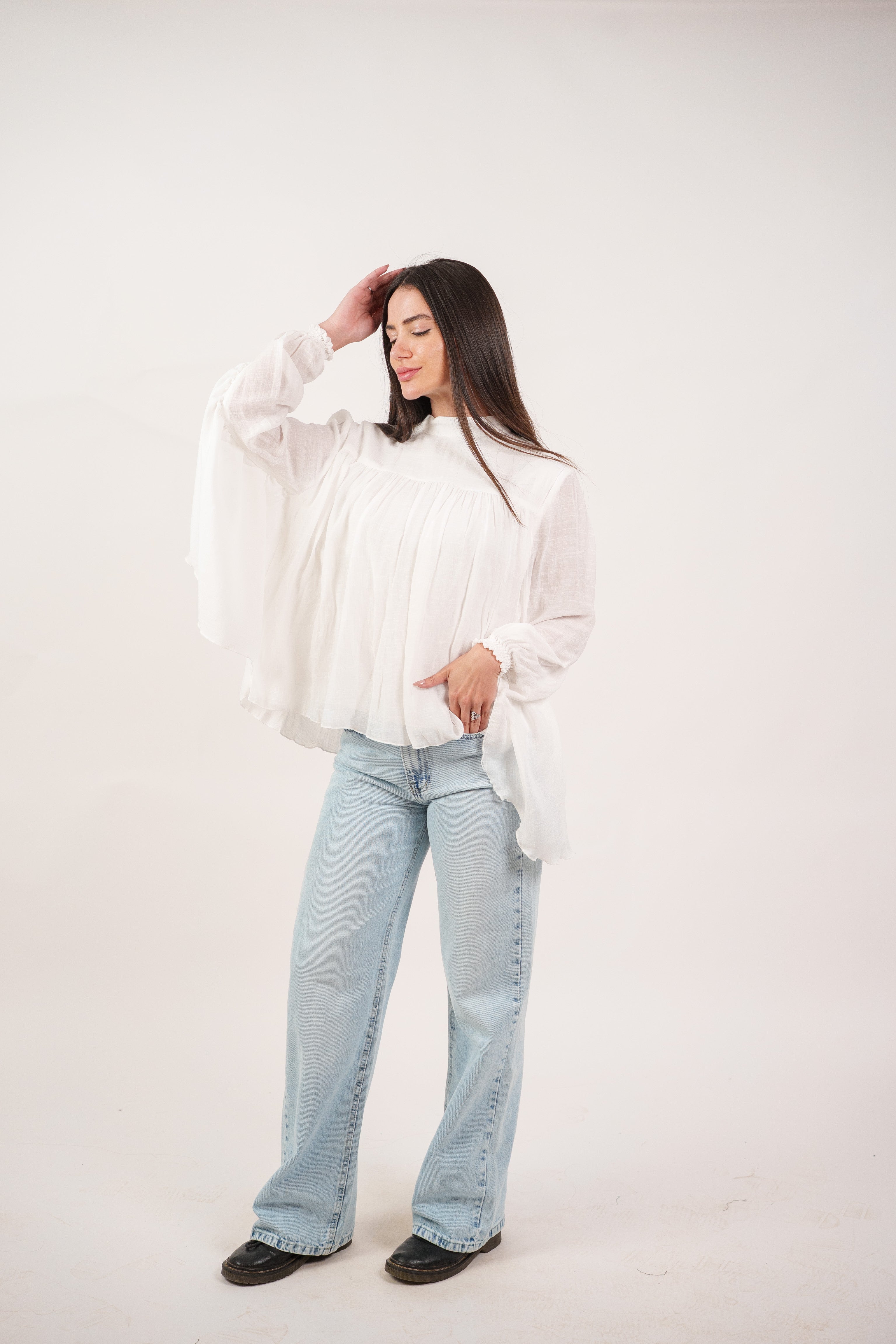 FLOWY SHEER BELL SLEEVE BLOUSE