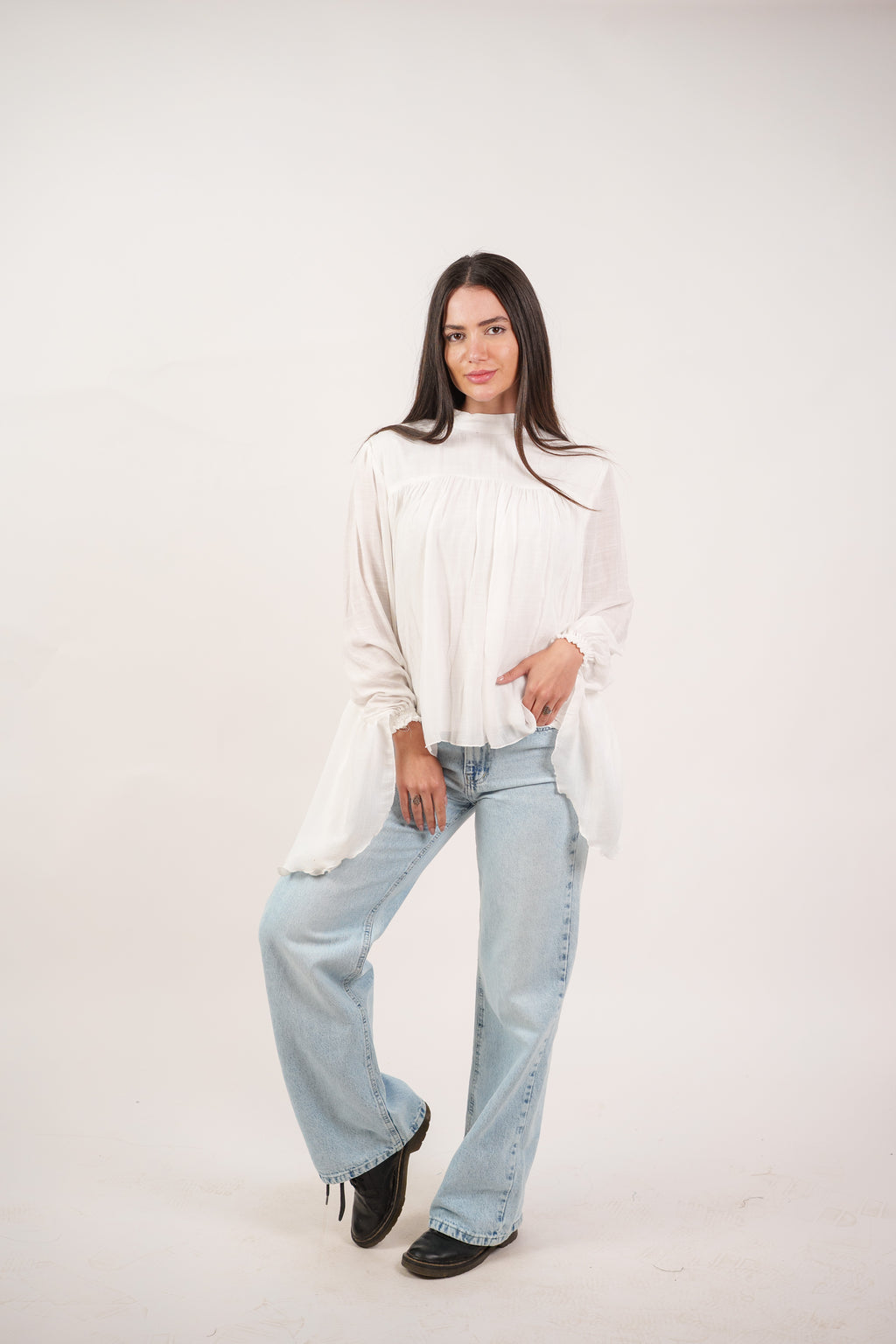 FLOWY SHEER BELL SLEEVE BLOUSE