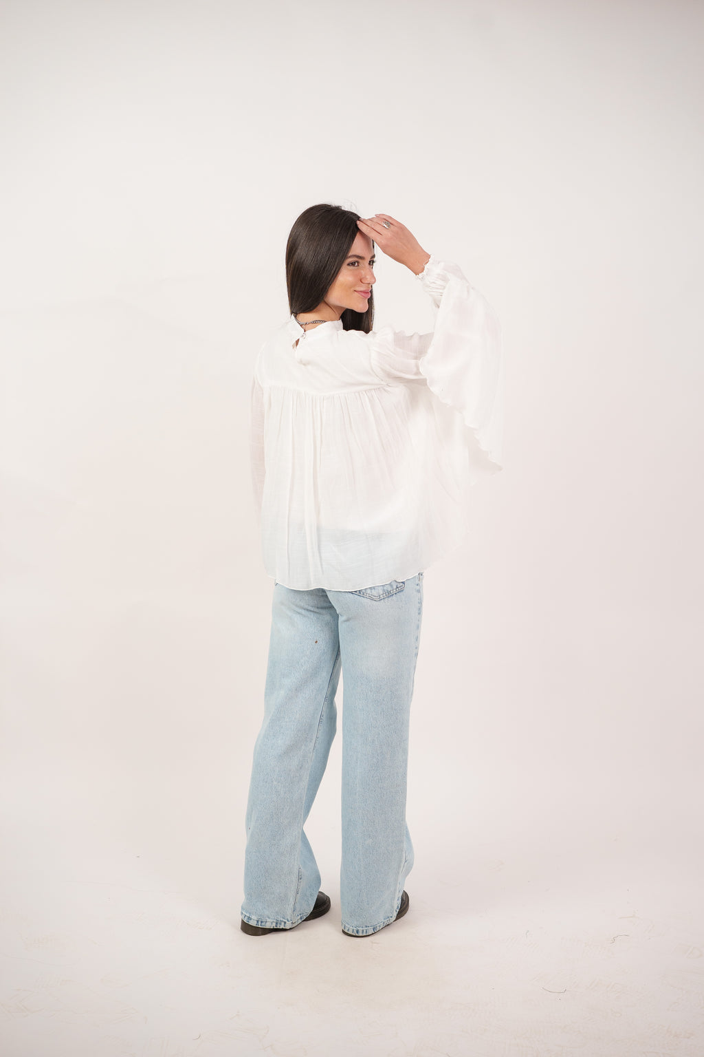 FLOWY SHEER BELL SLEEVE BLOUSE
