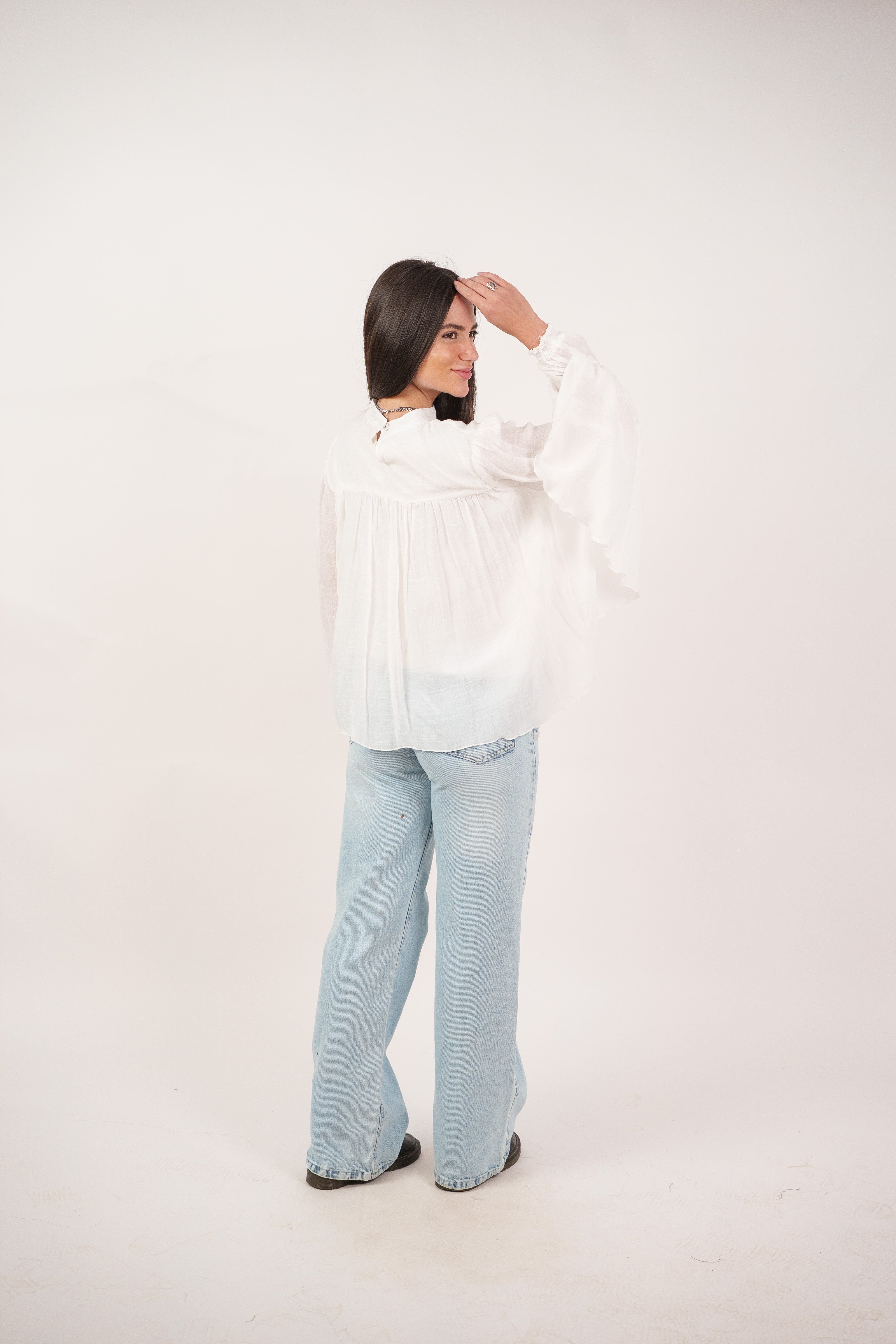 FLOWY SHEER BELL SLEEVE BLOUSE