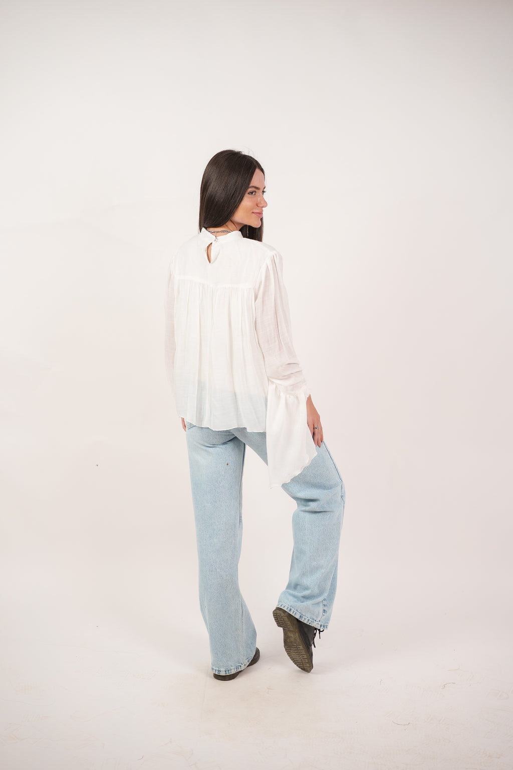 FLOWY SHEER BELL SLEEVE BLOUSE