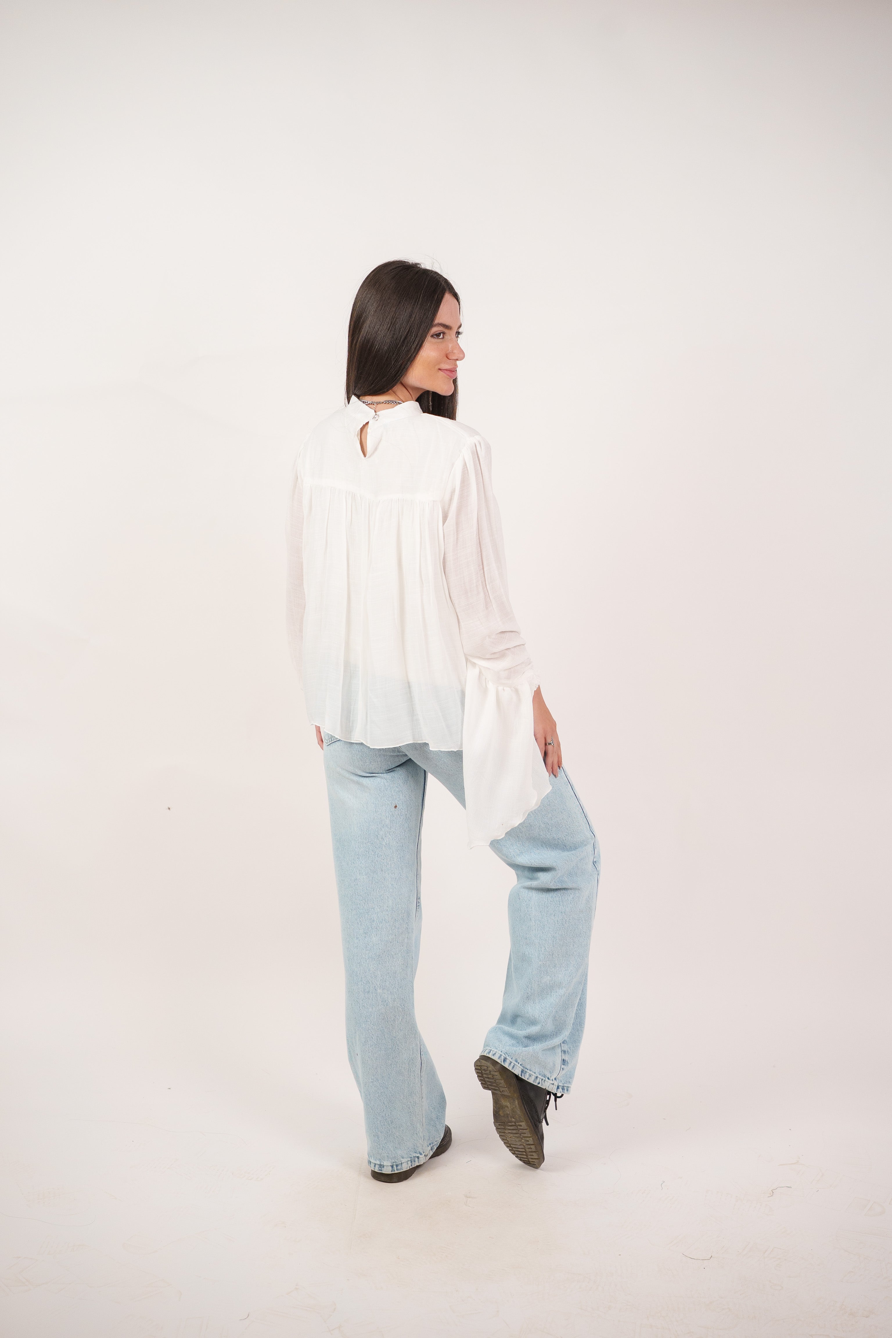 FLOWY SHEER BELL SLEEVE BLOUSE