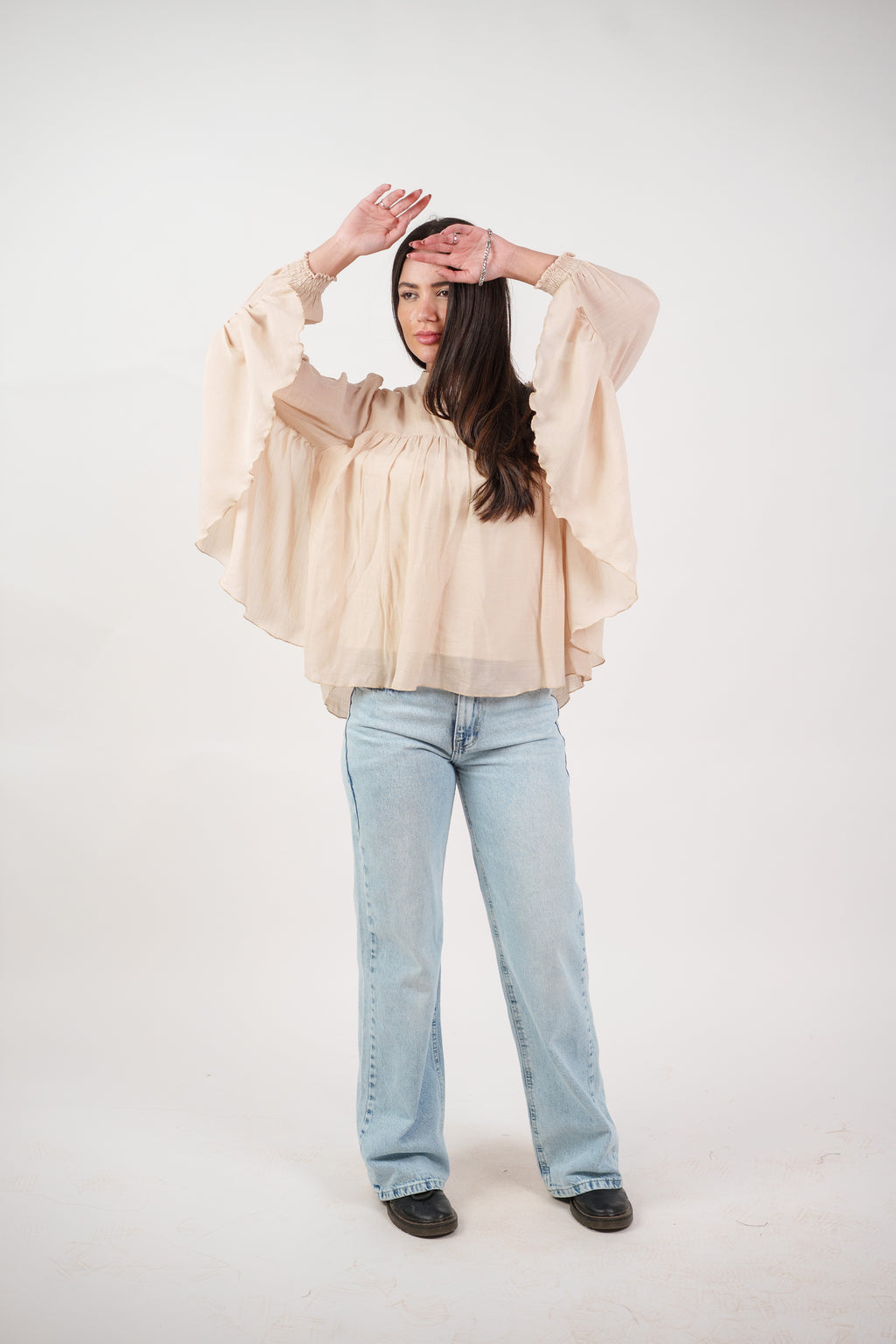 FLOWY SHEER BELL SLEEVE BLOUSE