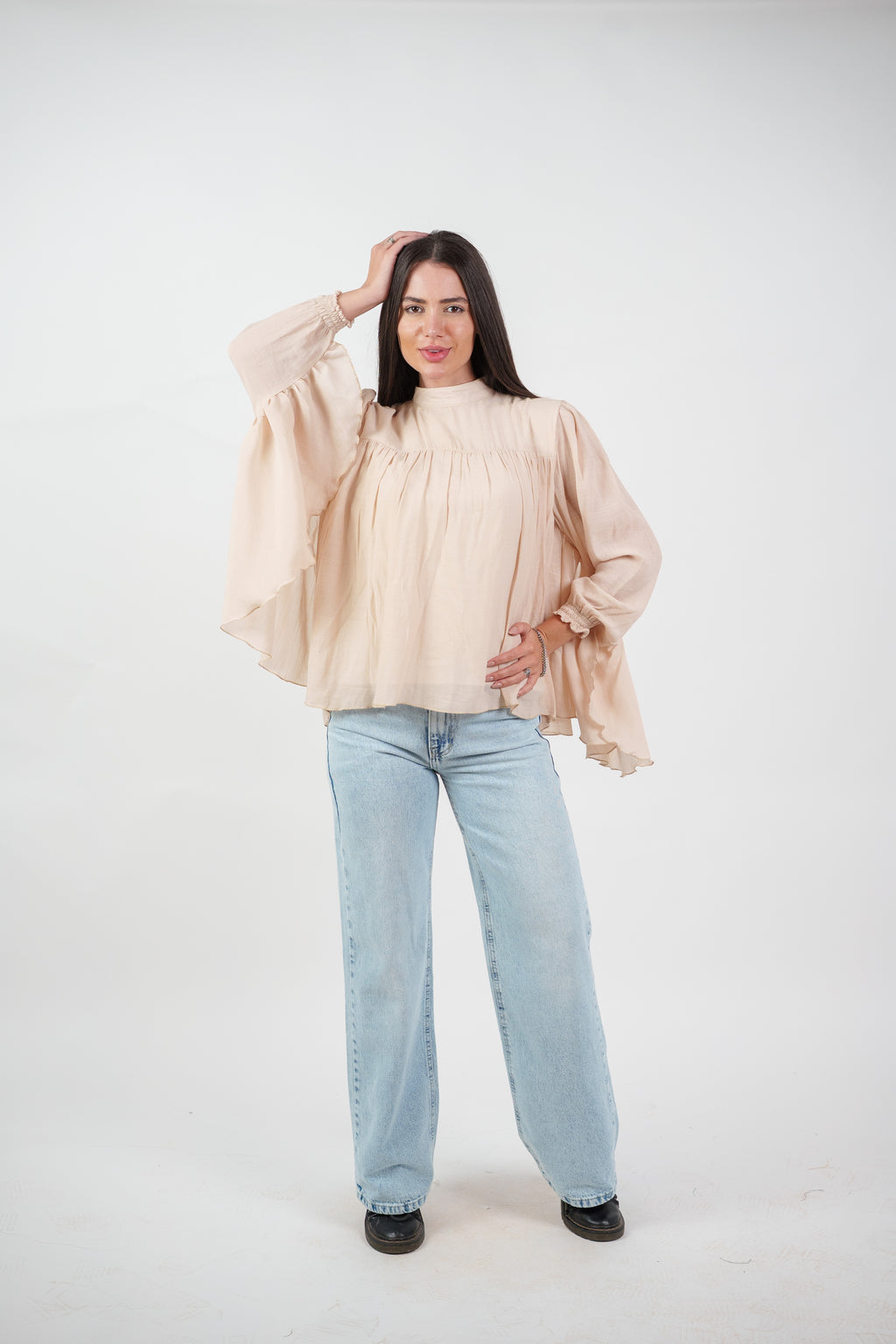FLOWY SHEER BELL SLEEVE BLOUSE