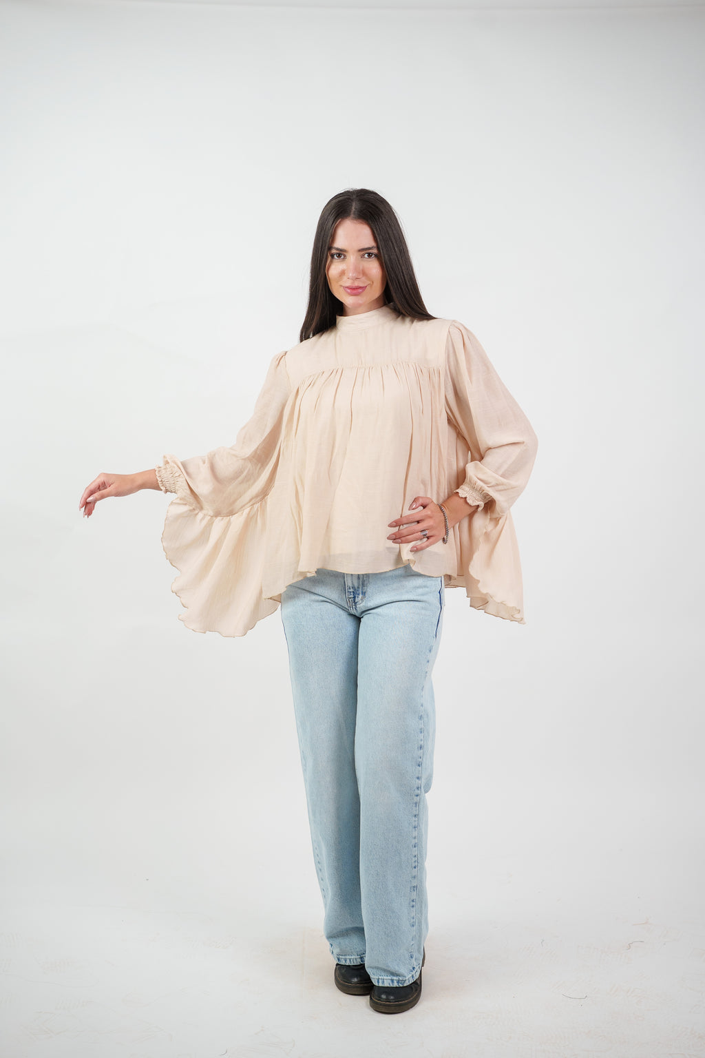 FLOWY SHEER BELL SLEEVE BLOUSE