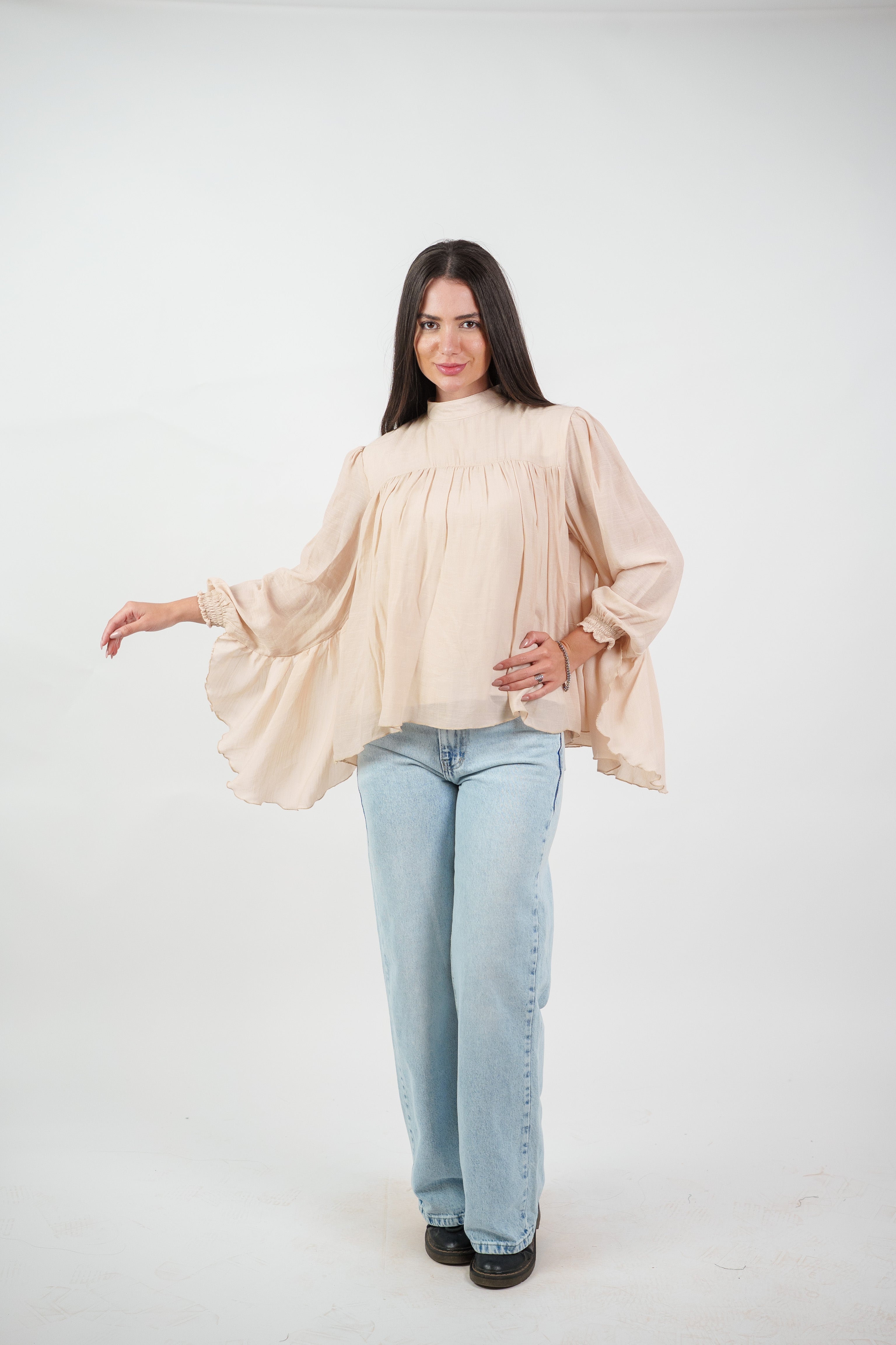 FLOWY SHEER BELL SLEEVE BLOUSE