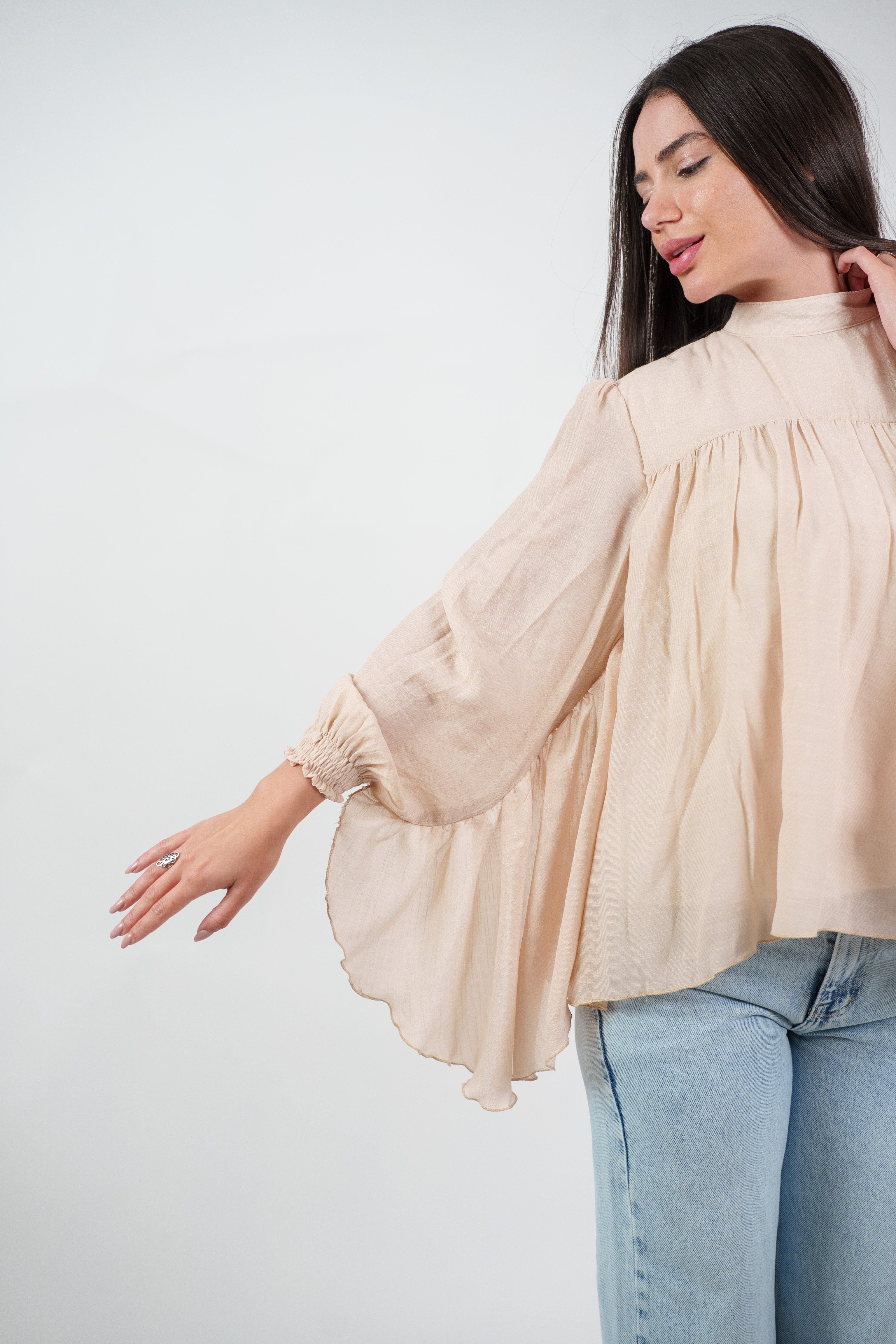 FLOWY SHEER BELL SLEEVE BLOUSE