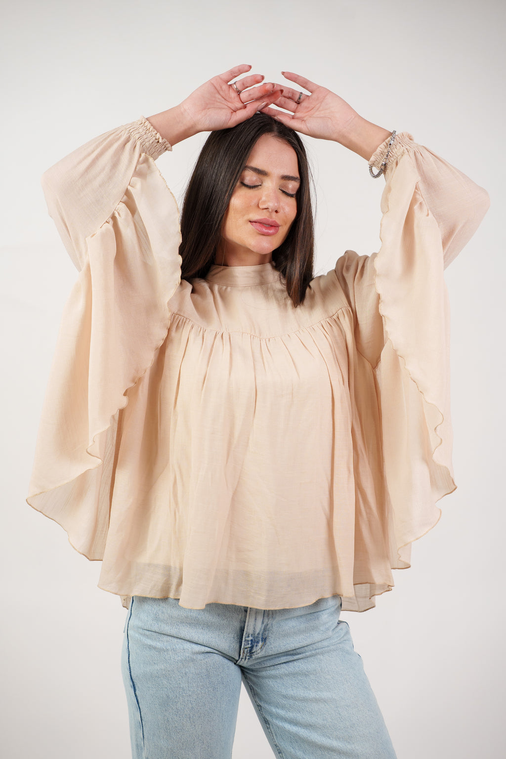 FLOWY SHEER BELL SLEEVE BLOUSE