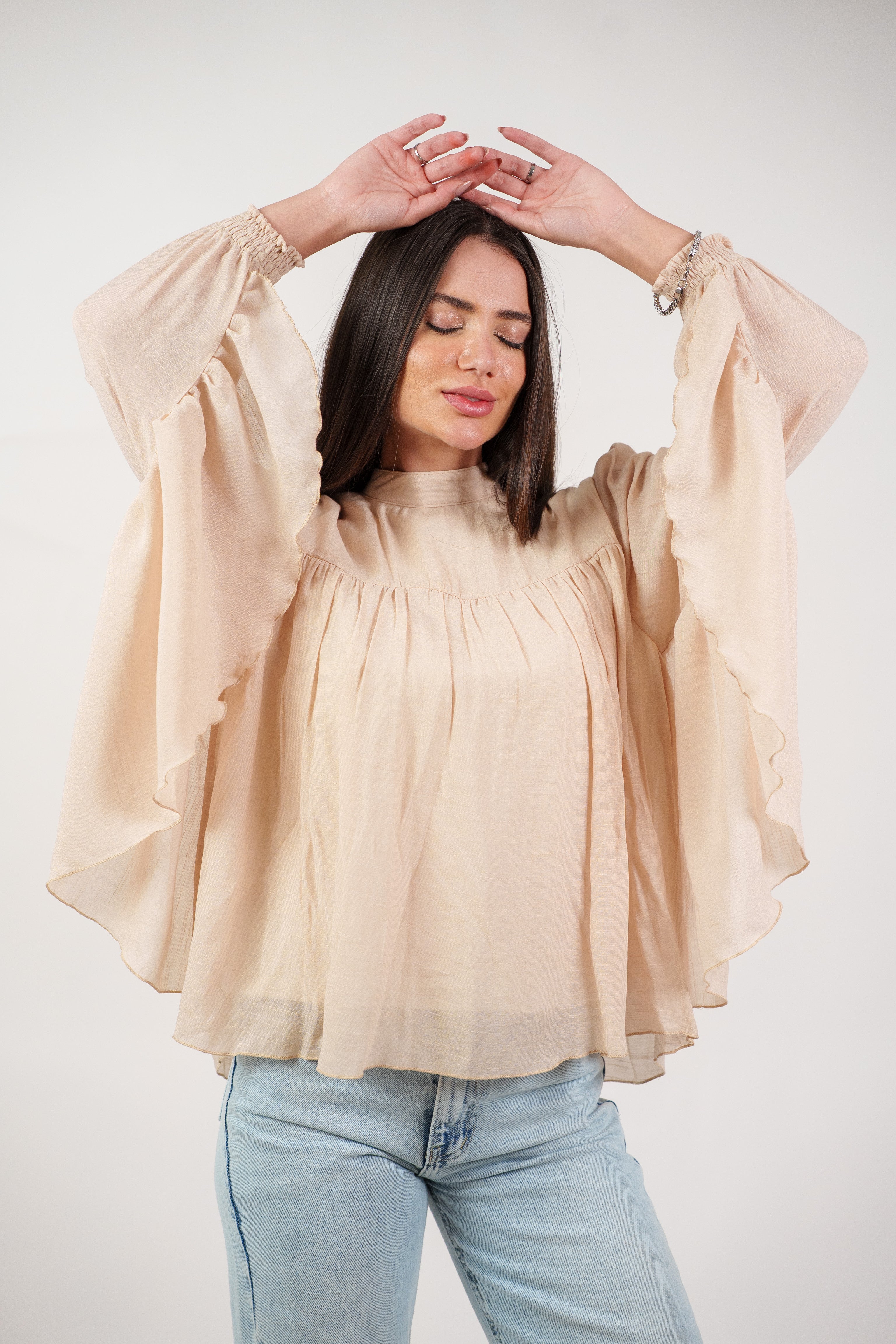 FLOWY SHEER BELL SLEEVE BLOUSE