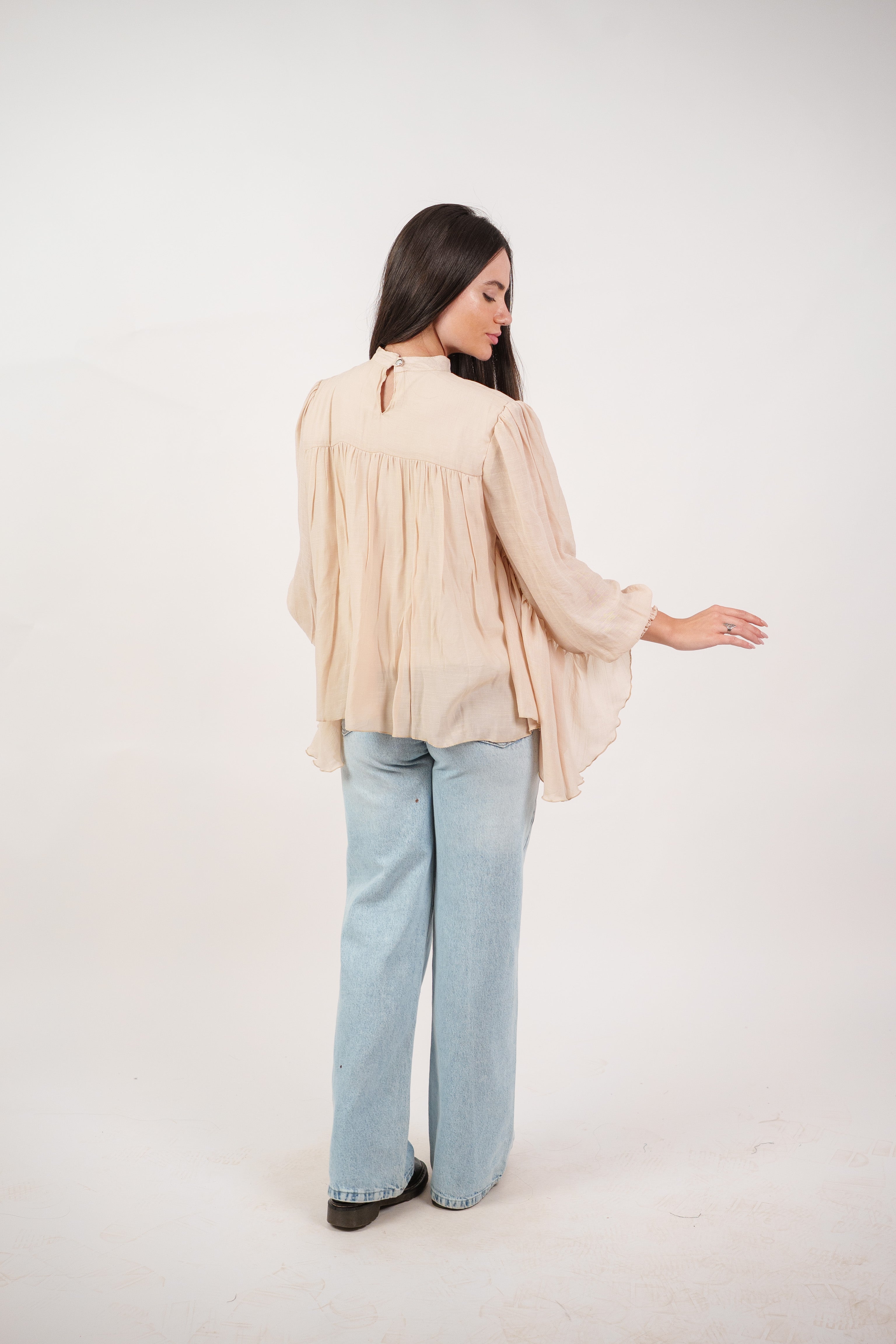FLOWY SHEER BELL SLEEVE BLOUSE