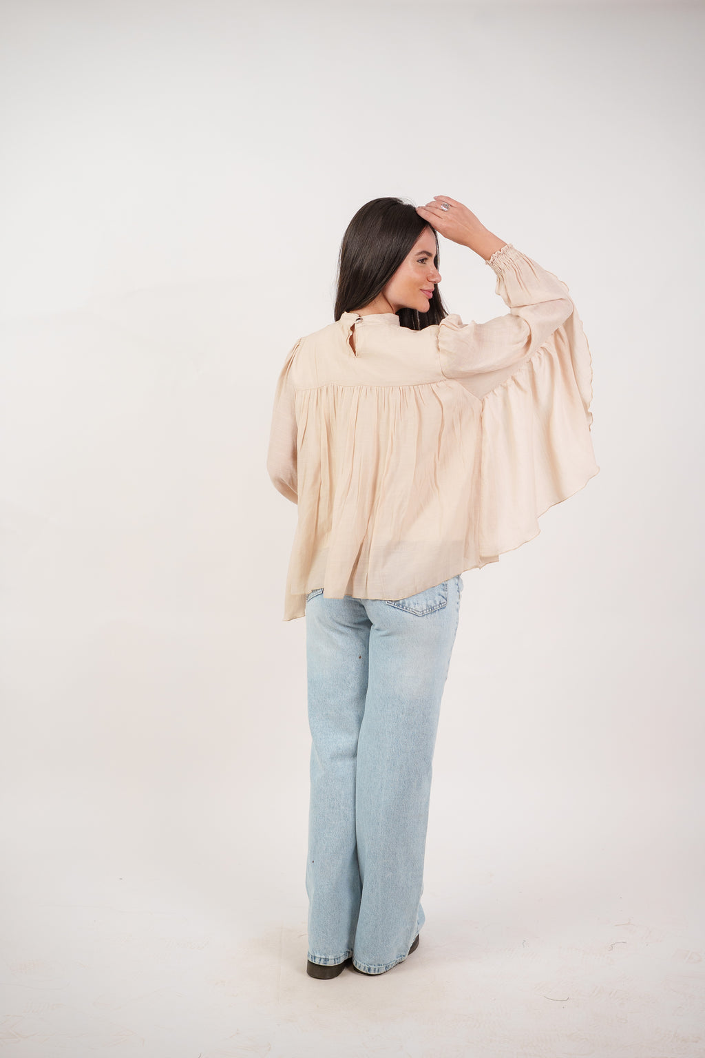 FLOWY SHEER BELL SLEEVE BLOUSE